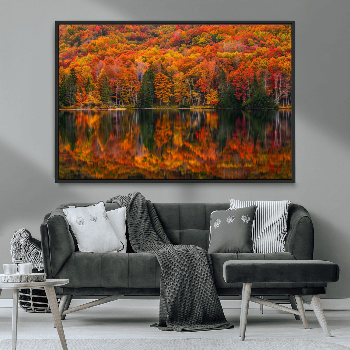 MGV-FC-36X24 - Fall Foliage Wall Art - Autumn Reflection Canvas Print, Stunning Fall Foliage Wall Art, Serene Lake