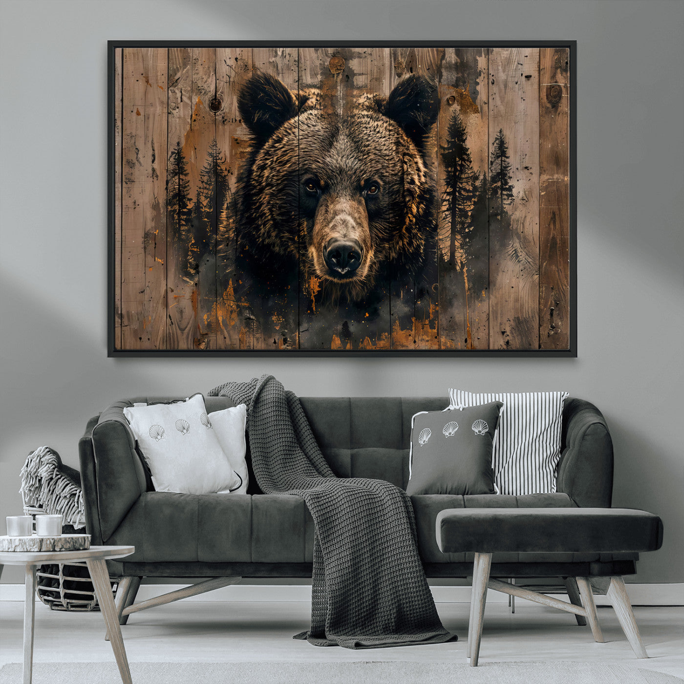 MGV-FC-36X24 - Rustic Grizzly 399 Wall Art | Triptych Canvas Print | Rustic Cabin Wall Decor | Perfect for