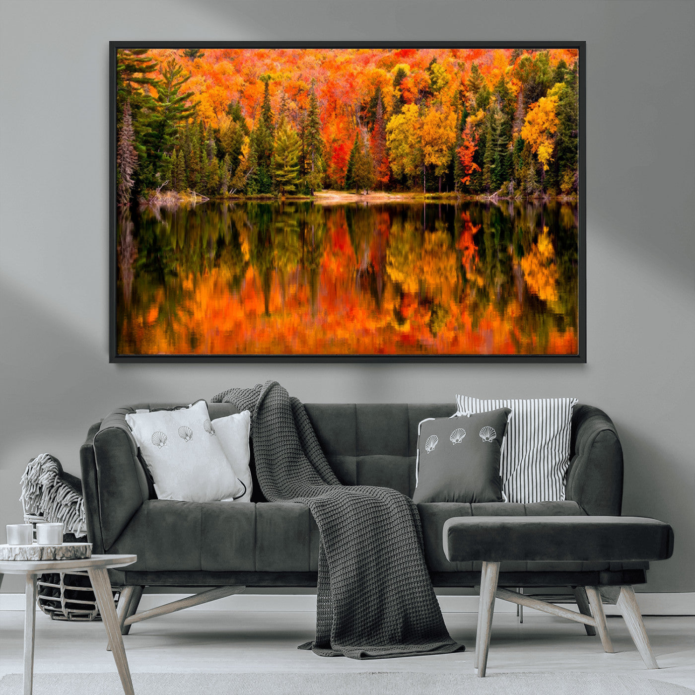 MGV-FC-36X24 - Forest Reflection Art | Autumn Forest Reflection Wall Art | Triptych Canvas Print | Vibrant Fall