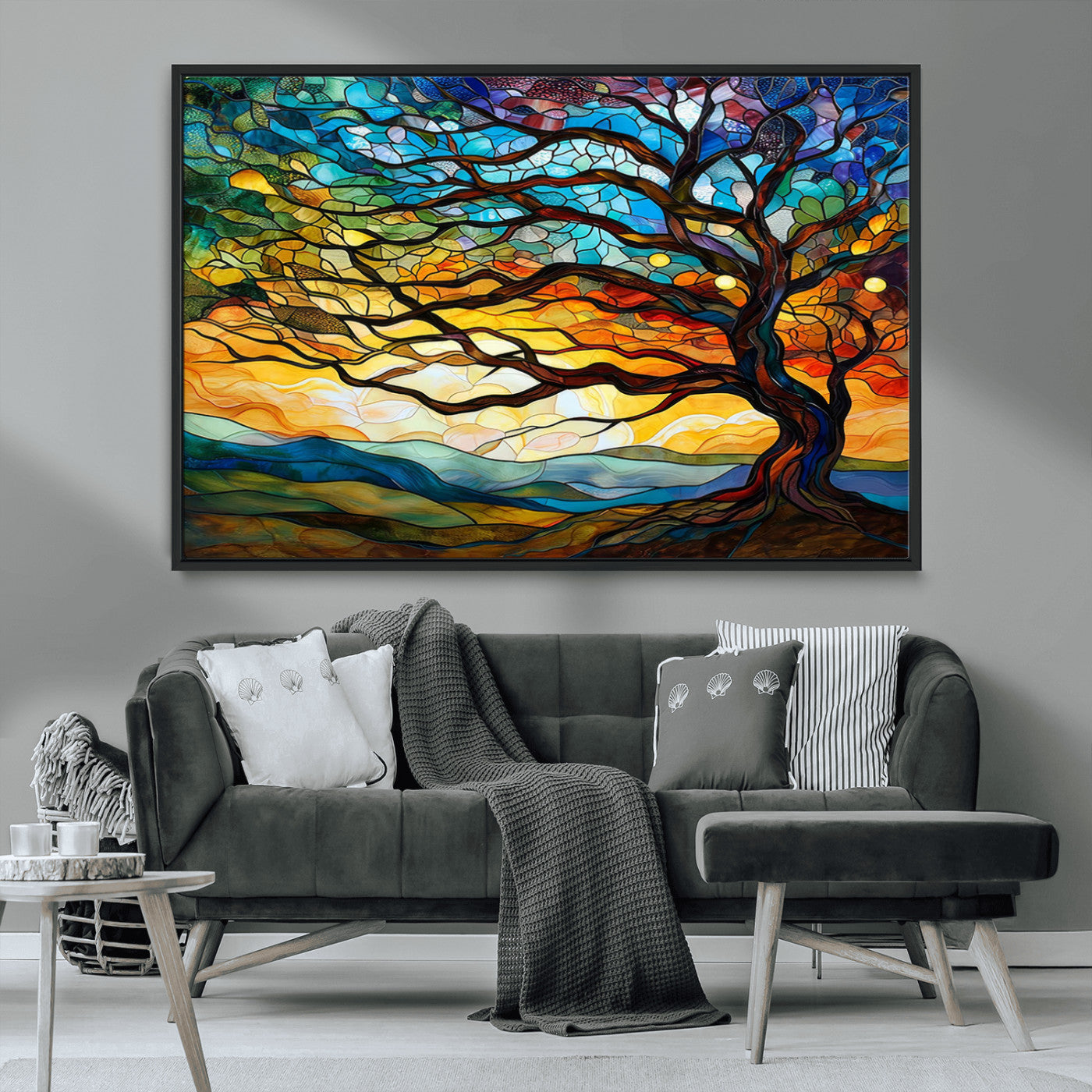 MGV-FC-36X24 - Vibrant Mosaic Tree of Life Wall Art | Stained Glass Style Canvas Print | Ready to Hang Artistic