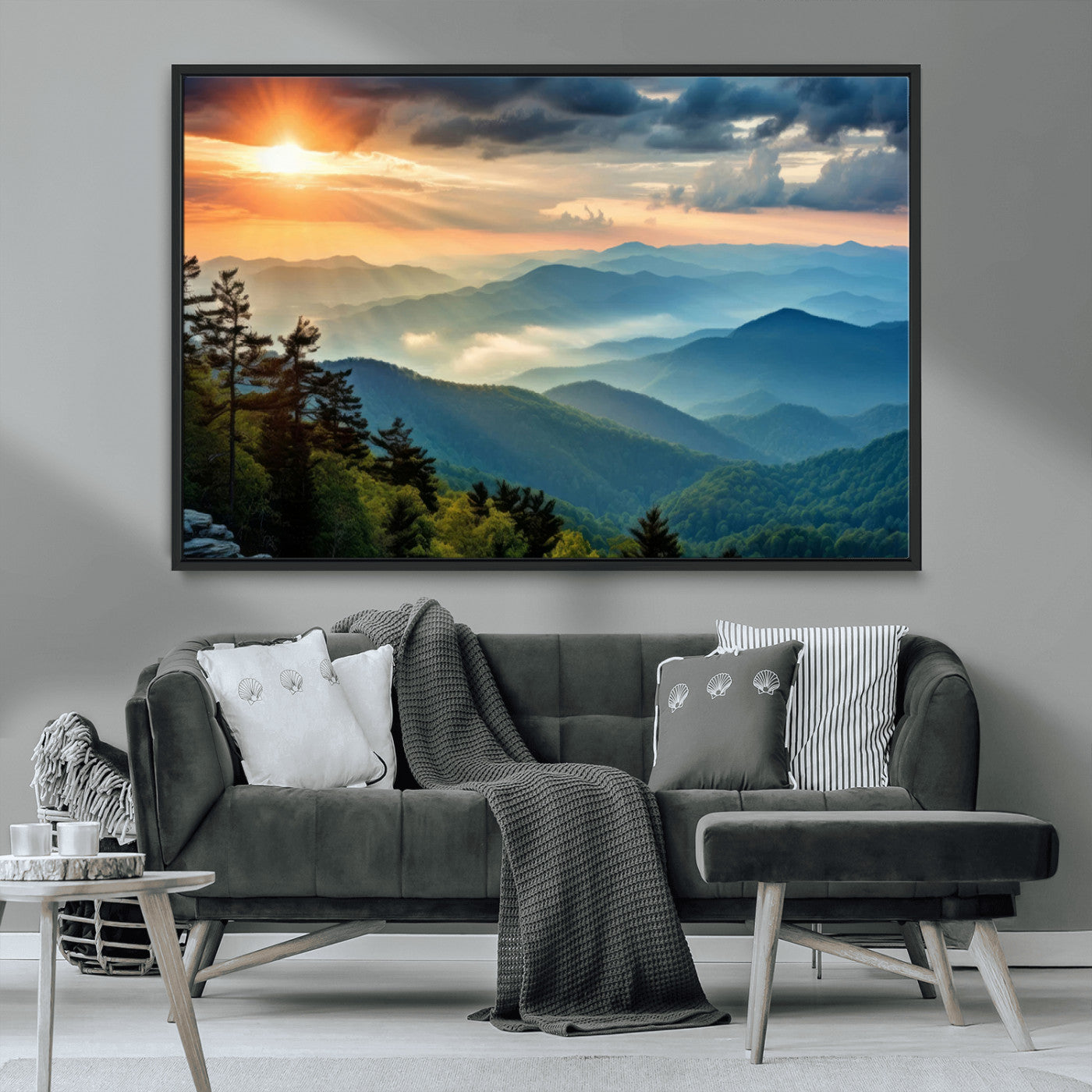 MGV-FC-36X24 - Sunrise Over Mountain Range Wall Art Canvas Print, Farmhouse Wall Decor, Cabin Wall Art