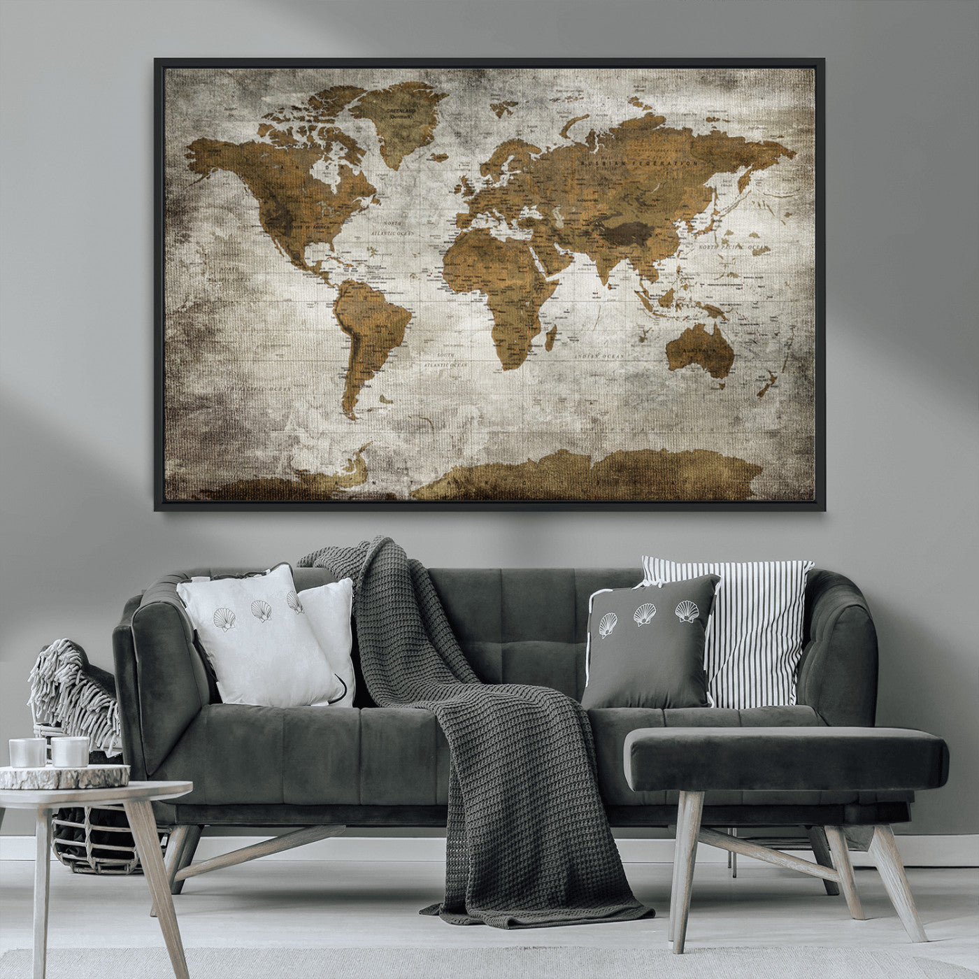 MGV-FC-36X24 - Push Pin World Map Canvas Print – Framed Wall Art for Couples to Track Their Travels – Anniversary