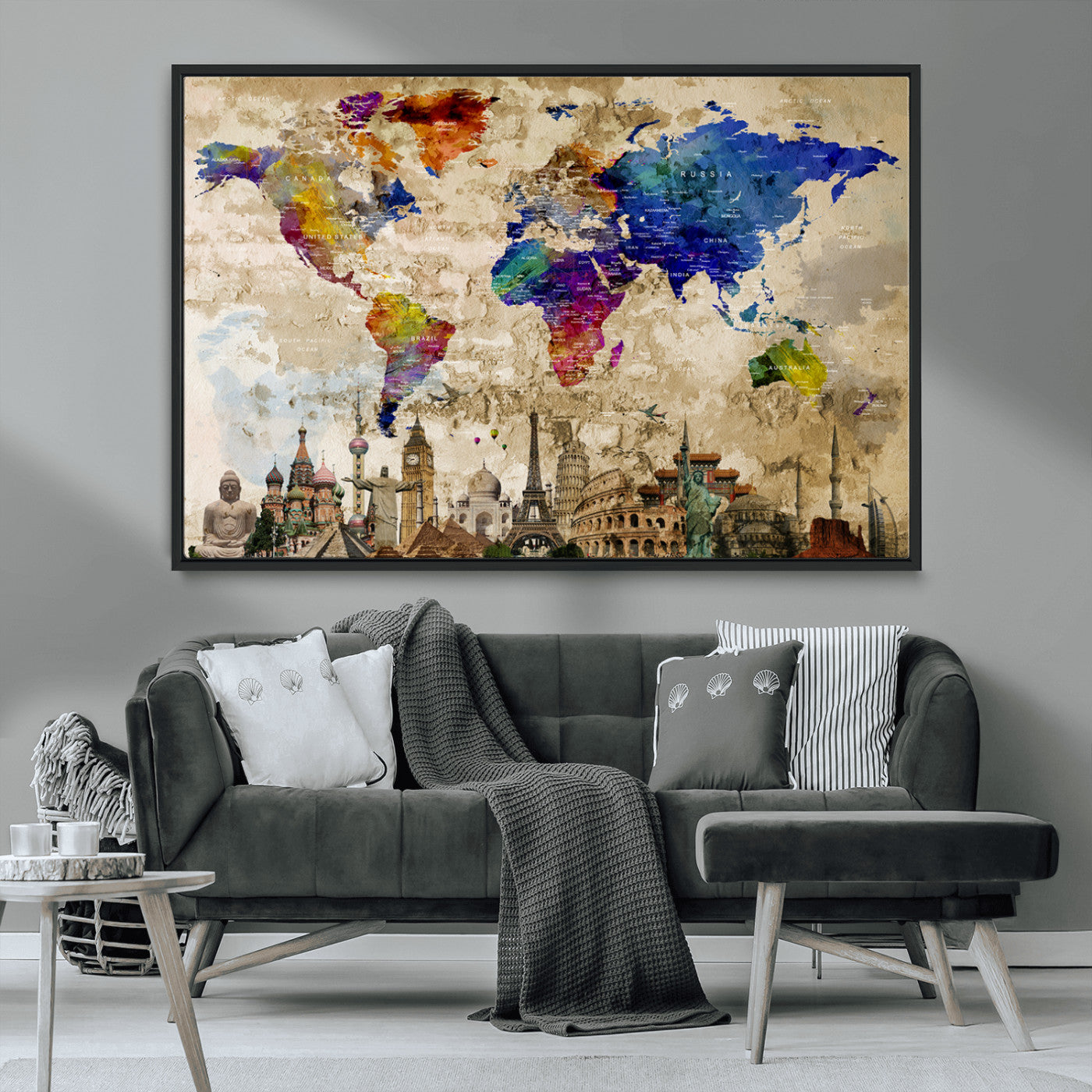 MGV-FC-36X24 - Push Pin World Map Canvas Print – Framed Wall Art for Couples to Track Their Travels – Anniversary