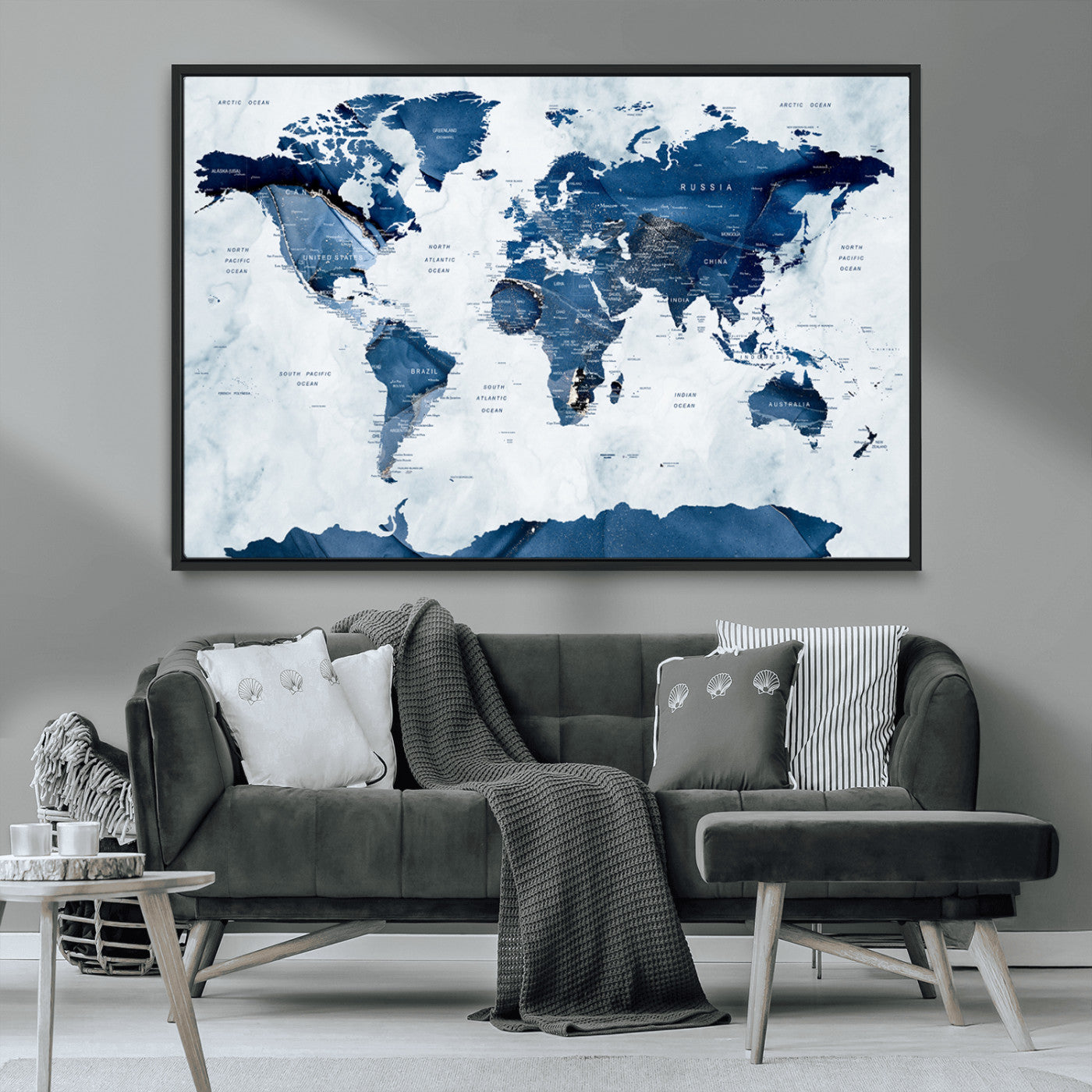 MGV-FC-36X24 - Push Pin World Map Canvas Print – Framed Wall Art for Couples to Track Their Travels – Anniversary