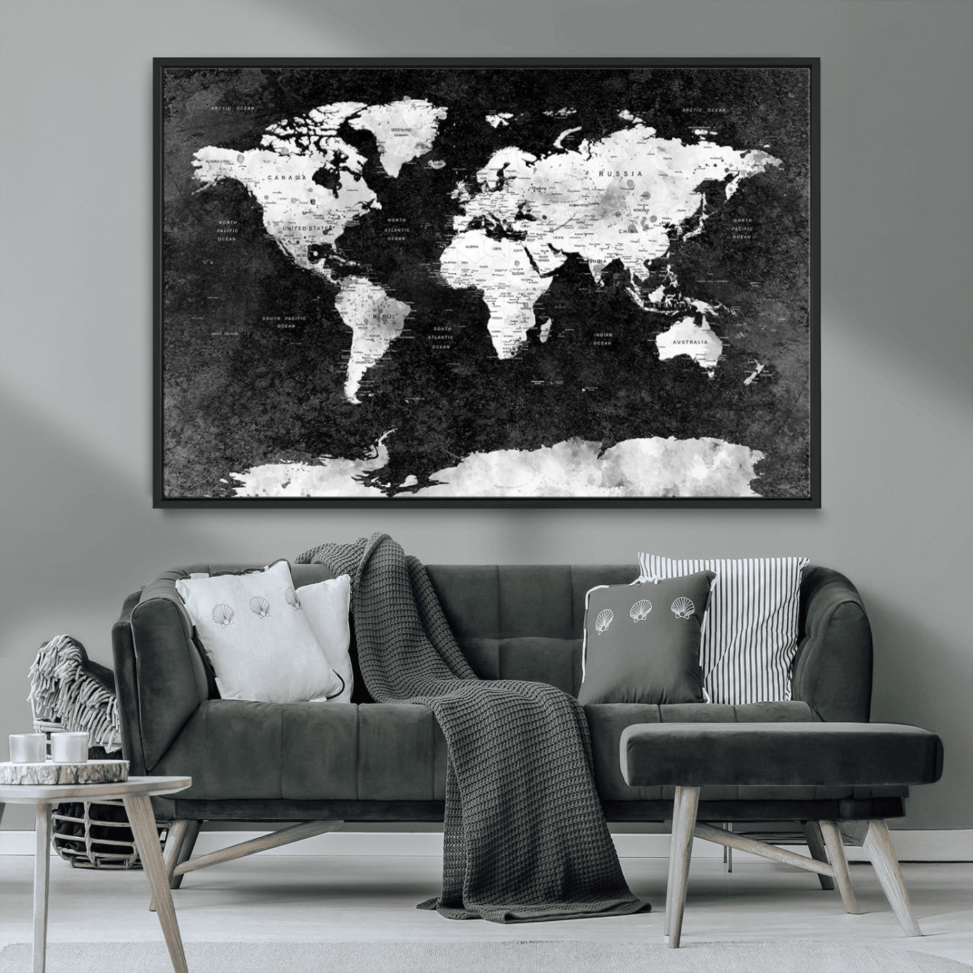 MGV-FC-36X24 - Push Pin World Map Canvas Print – Framed Wall Art for Couples to Track Their Travels – Anniversary