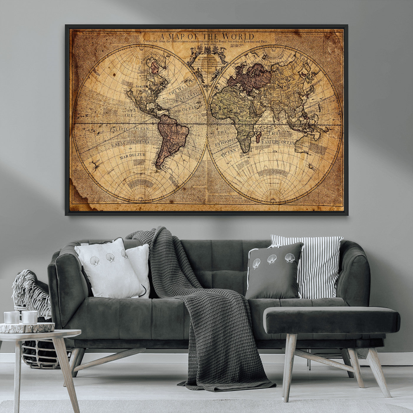 MGV-FC-36X24 - Push Pin World Map Canvas Print – Framed Wall Art for Couples to Track Their Travels – Anniversary