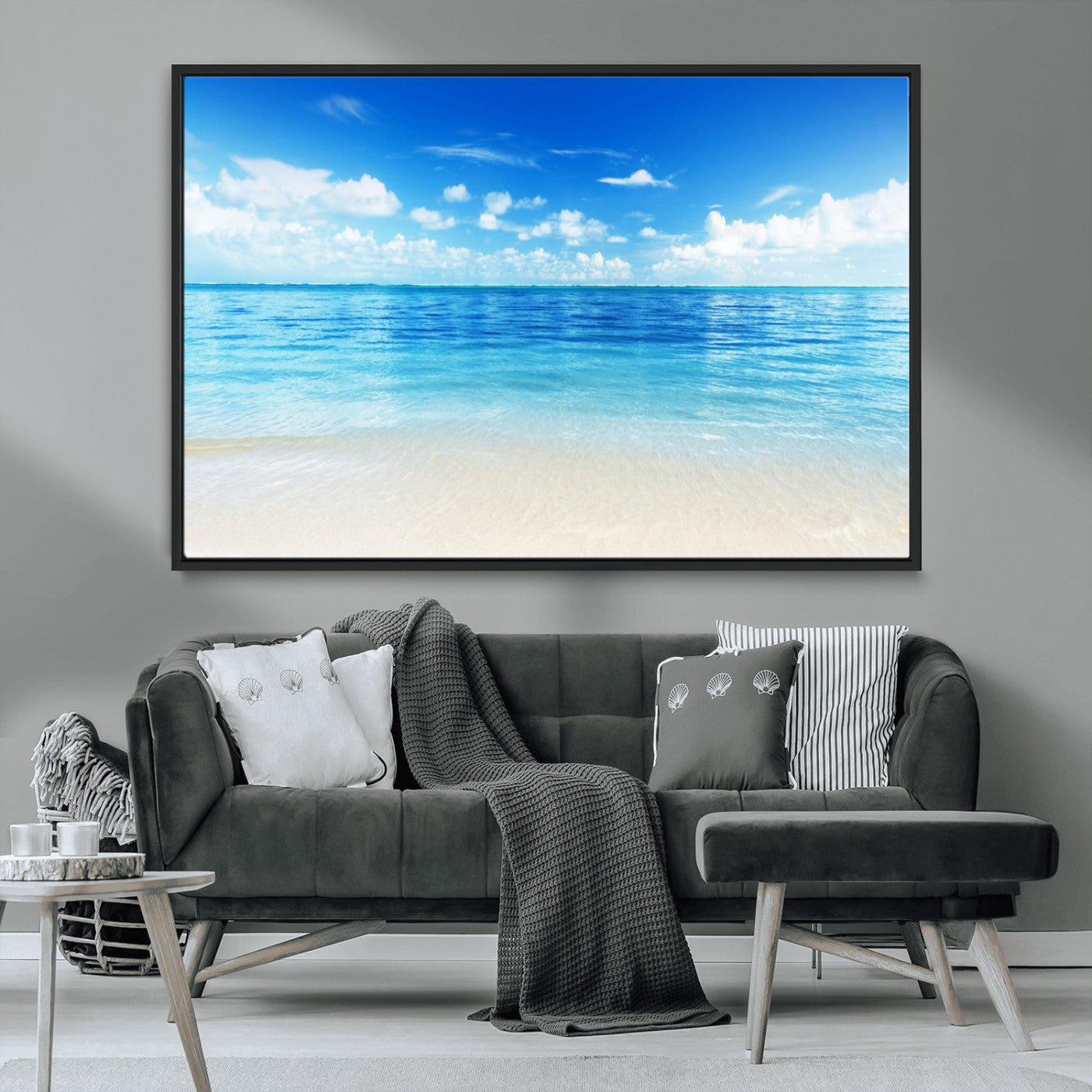 MGV-FC-36X24 - Beach Scene Canvas Wall Art Print – Tranquil Ocean Horizon and White Sand Beach Wall Decor for Home