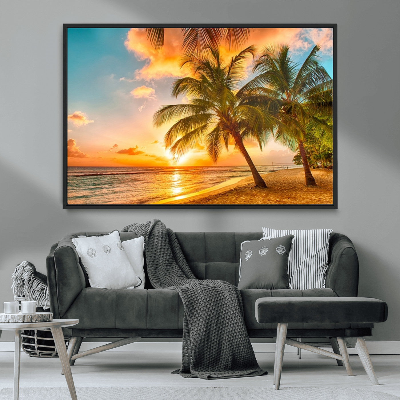 MGV-FC-36X24 - Tropical Sunset Beach Canvas Wall Art Print – Vibrant Palm Trees and Coastal Sunset Wall Decor for