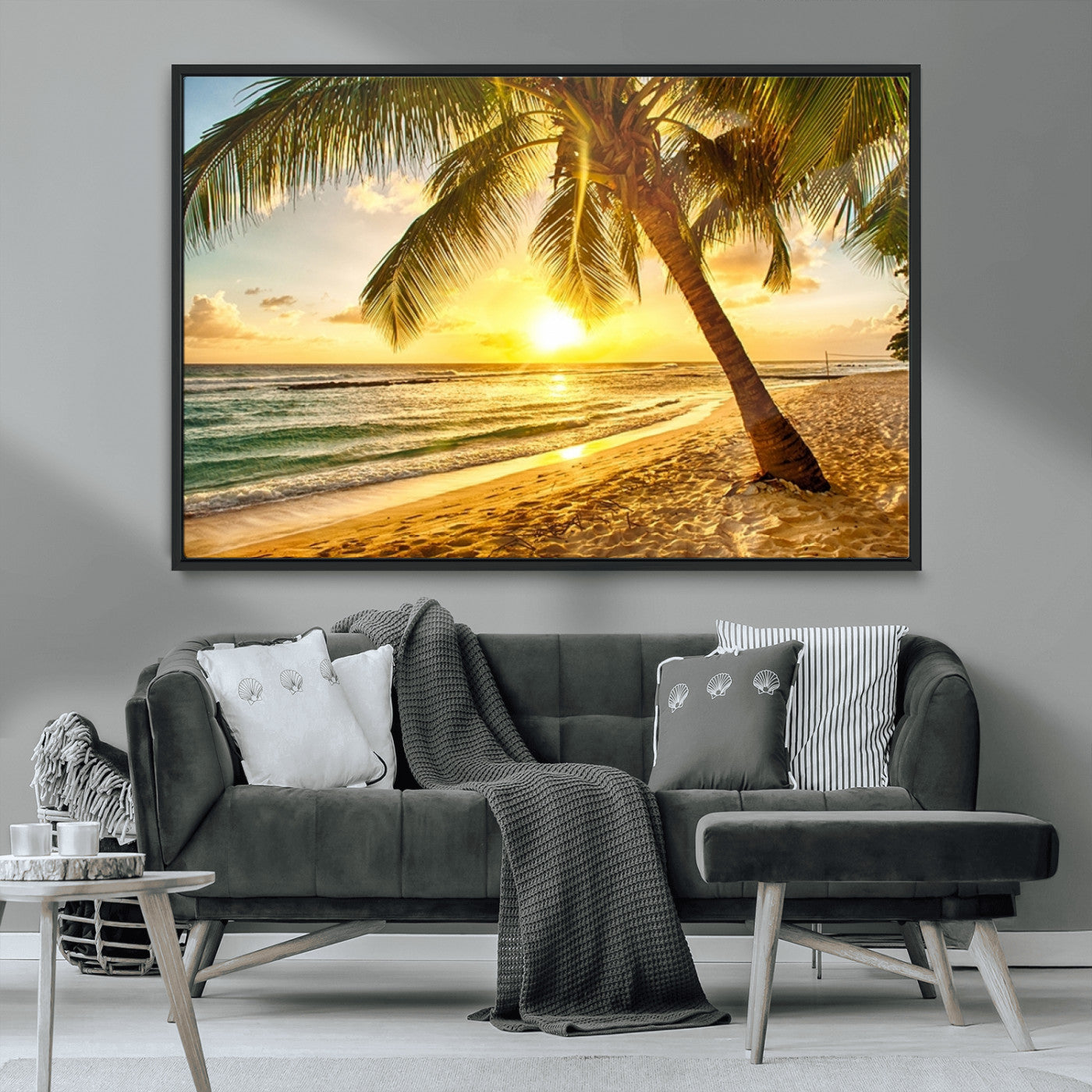 MGV-FC-36X24 - Beach Sunset Canvas Wall Art Print - Tropical Beach Canvas Wall Art Print – Vibrant Palm Trees and