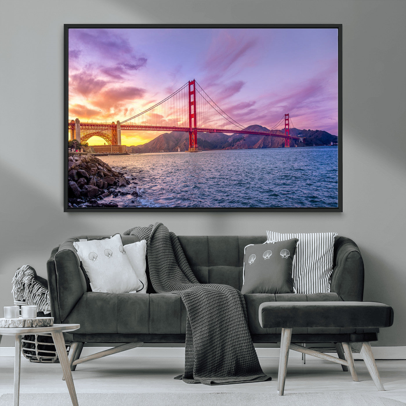 MGV-FC-36X24 - Golden Gate Bridge Wall Art Print, San Francisco Sunset Canvas Wall Art, Cityscape Canvas Print for
