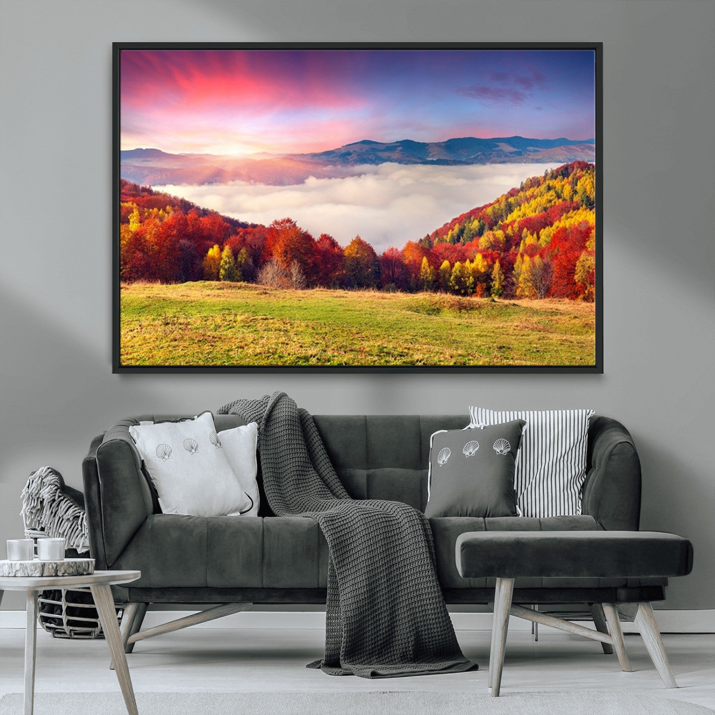 MGV-FC-36X24 - Autumn Mountain Foggy Landscape Wall Art Canvas Print | Beautiful Forest Canvas Print | Misty