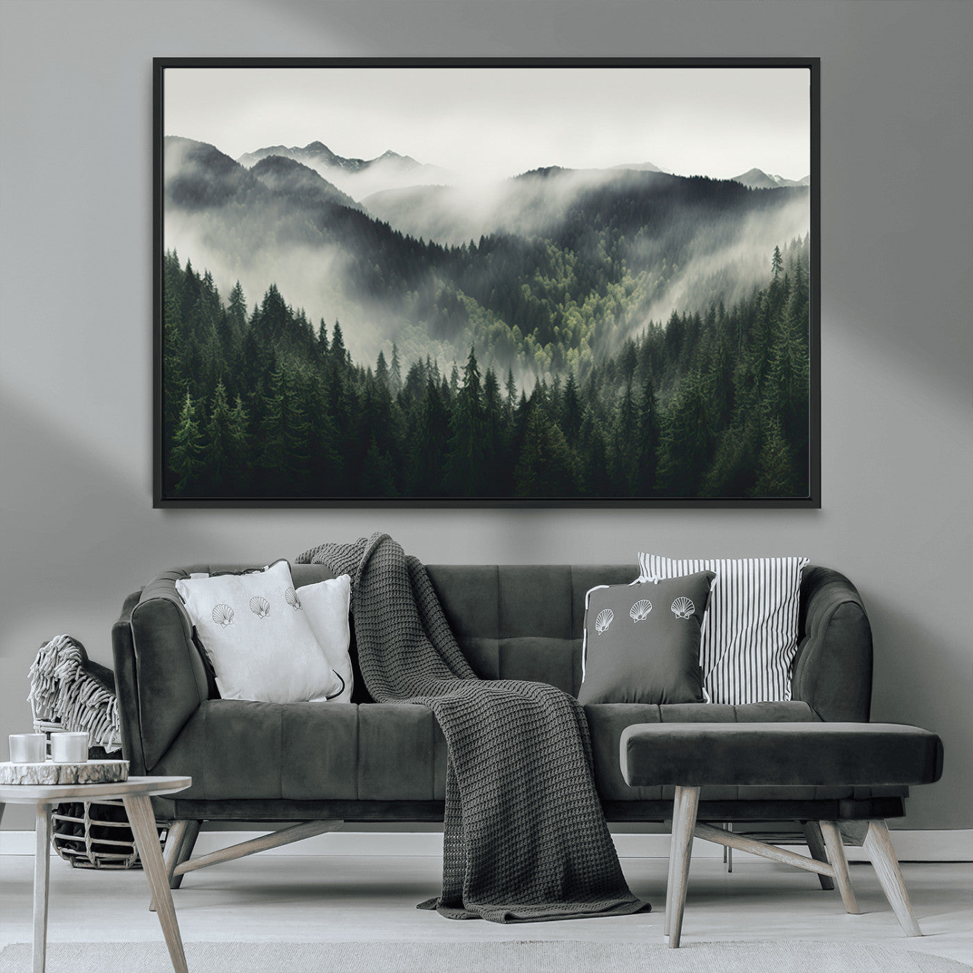MGV-FC-36X24 - Misty Forest Canvas Print Wall Art Premium Canvas Print a Foggy and Serene Atmosphere