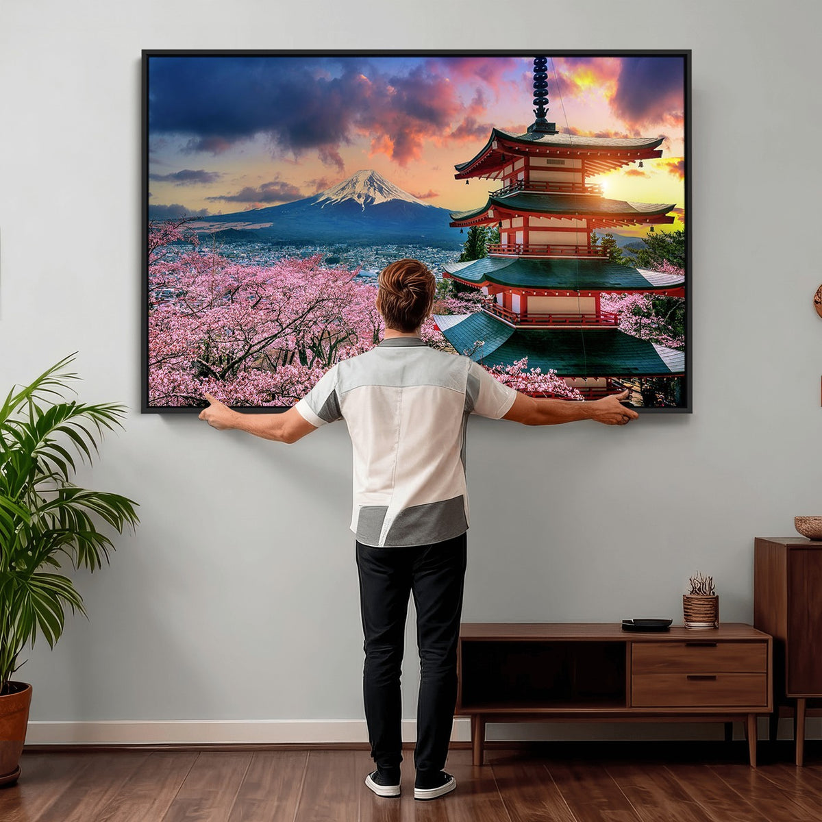 95987-MGV-CV-24X16 - Cherry Blossoms Canvas Print, Chureito Pagoda and Mount Fuji Wall Art