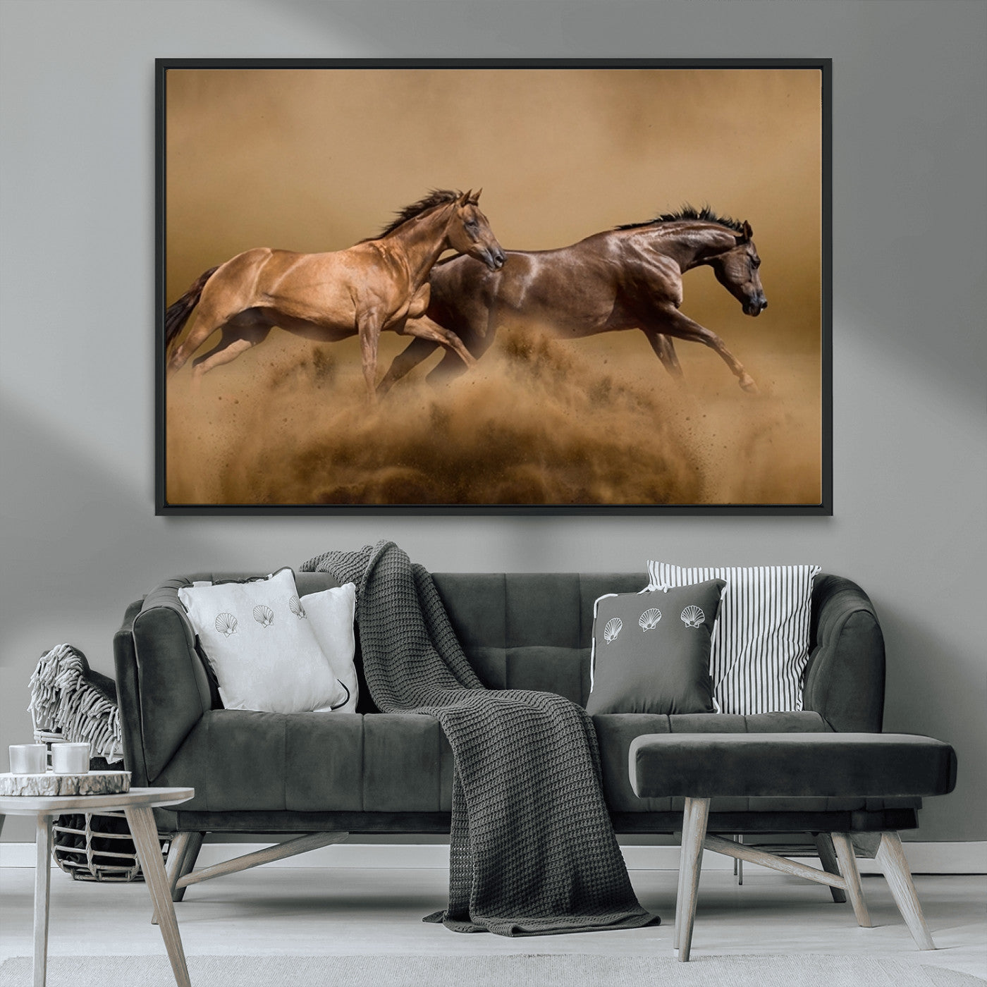 MGV-FC-36X24 - Large Wall Art Animal Canvas Print - Two Running Brown Horses