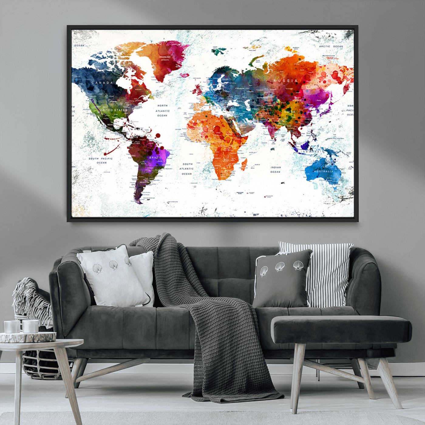 MGV-FC-36X24 - Push Pin World Map Canvas Print – Framed Wall Art for Couples to Track Their Travels – Anniversary