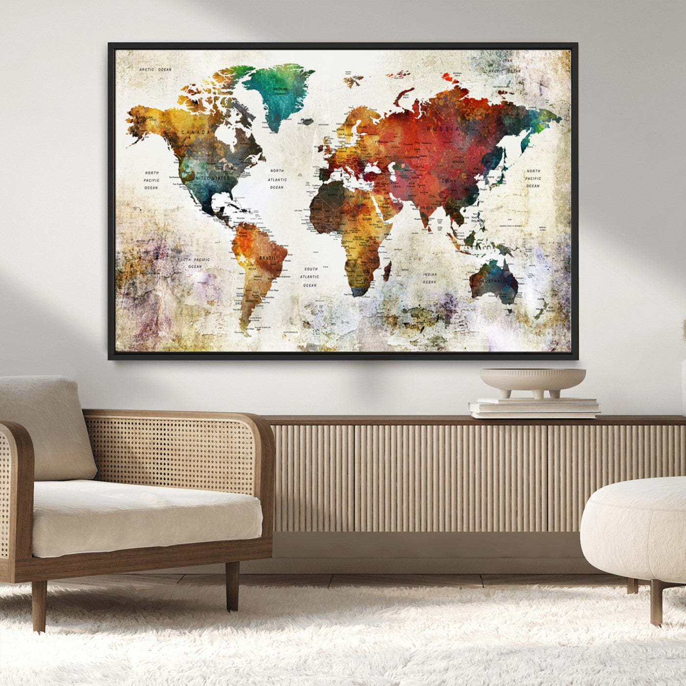 -Push Pin World Map Canvas Print – Framed Wall Art for Couples to Track Their Travels – Anniversary