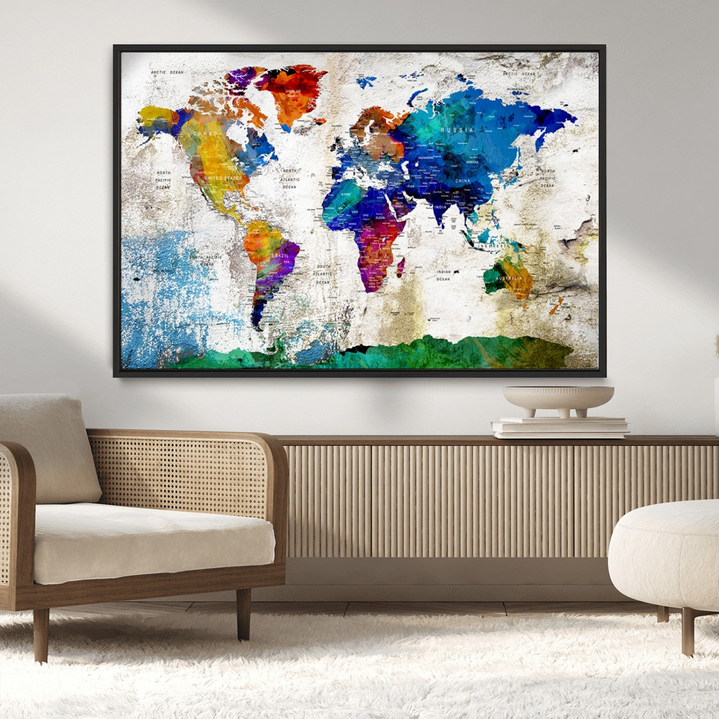 MGV-FC-36X24 - Push Pin World Map Canvas Print – Framed Wall Art for Couples to Track Their Travels – Anniversary