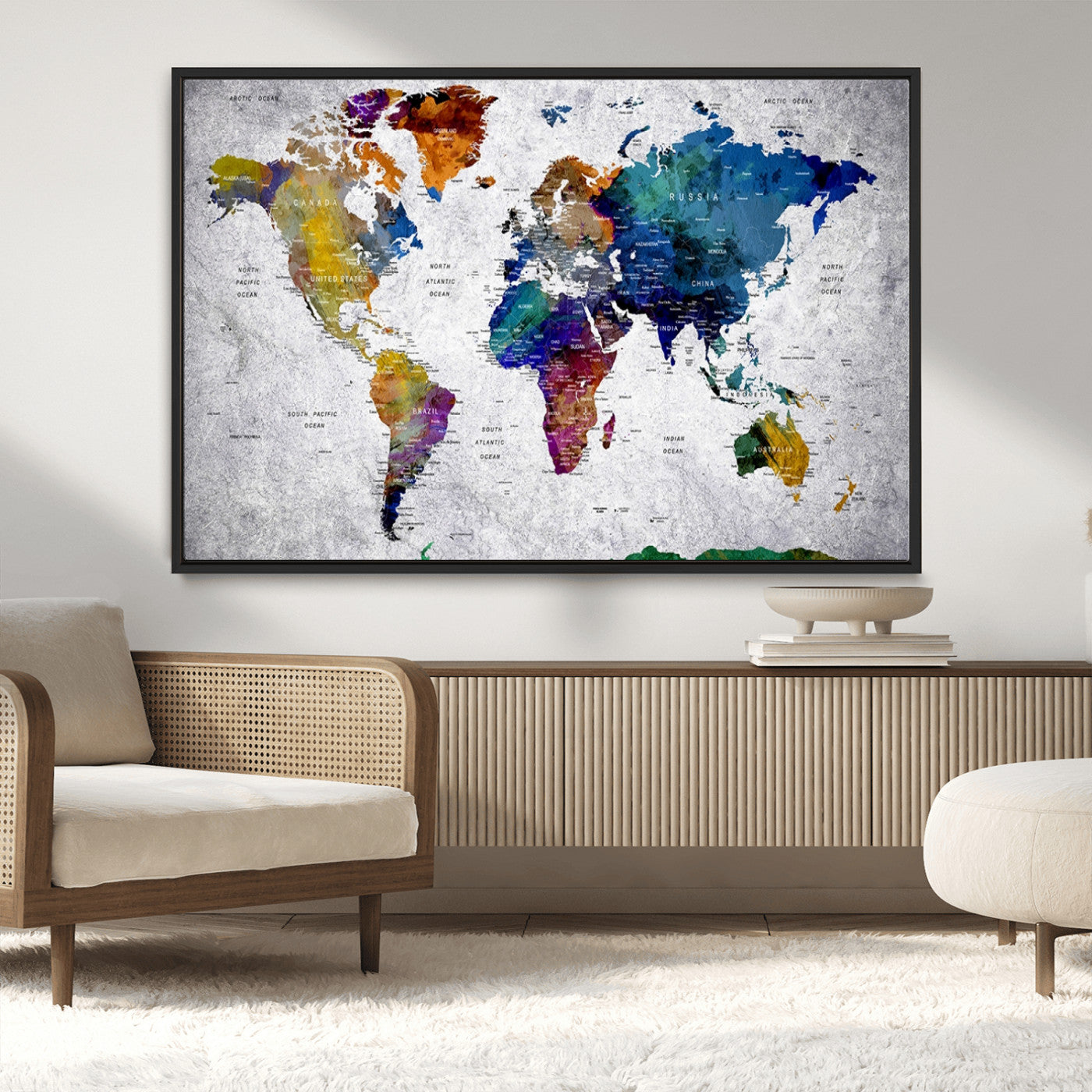 MGV-FC-36X24 - Push Pin World Map Canvas Print – Framed Wall Art for Couples to Track Their Travels – Anniversary