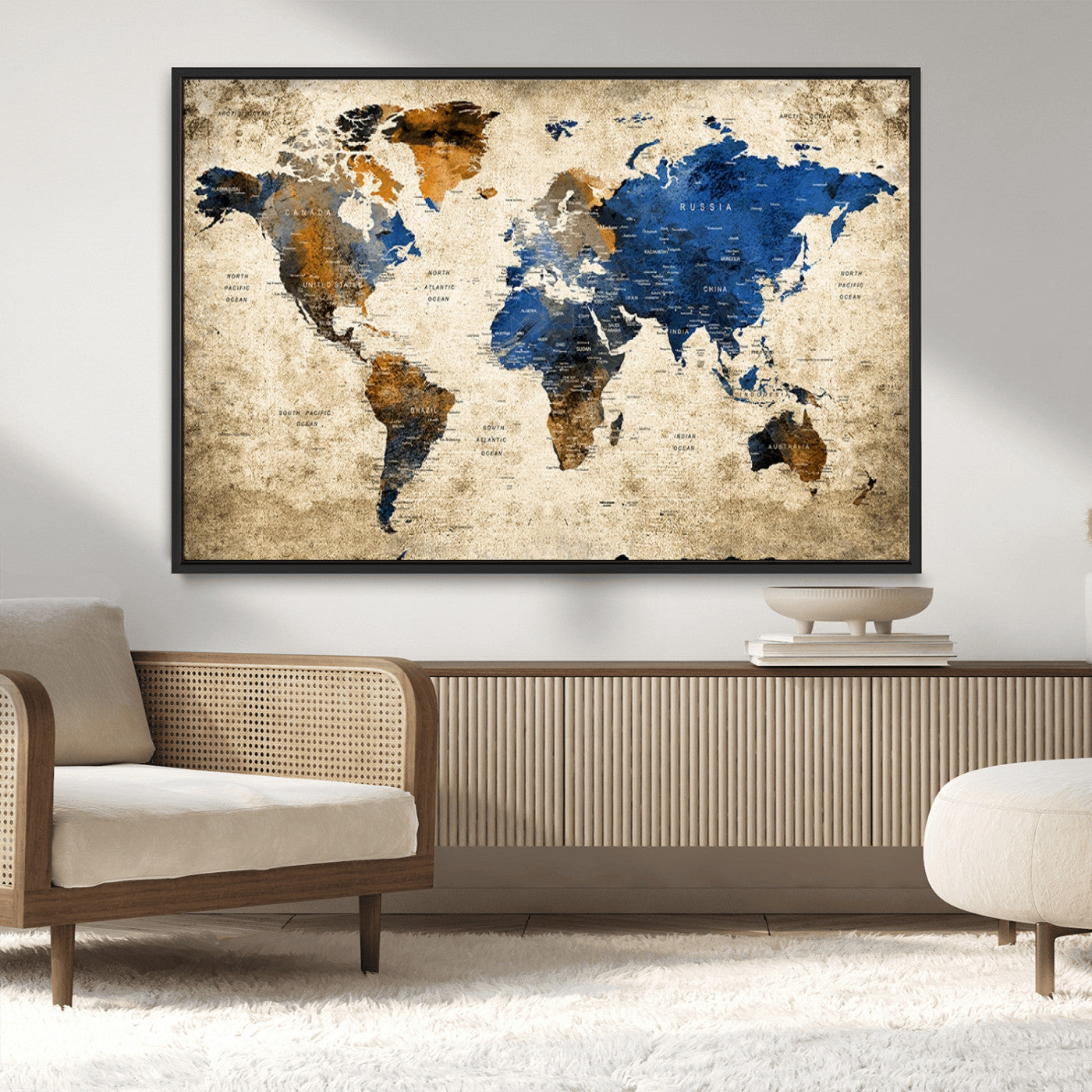 MGV-FC-36X24 - Push Pin World Map Canvas Print – Framed Wall Art for Couples to Track Their Travels – Anniversary