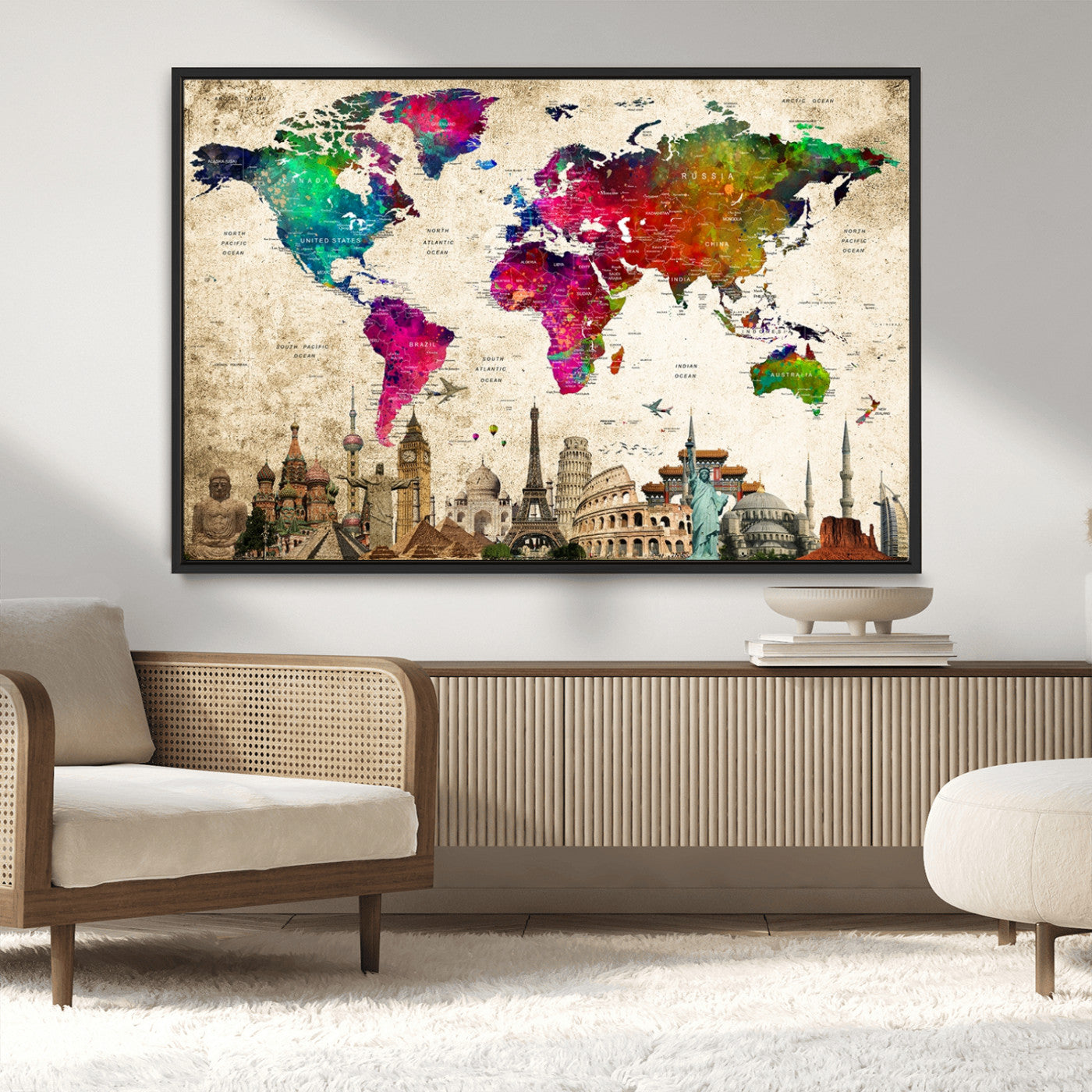 MGV-FC-36X24 - Push Pin World Map Canvas Print – Framed Wall Art for Couples to Track Their Travels – Anniversary