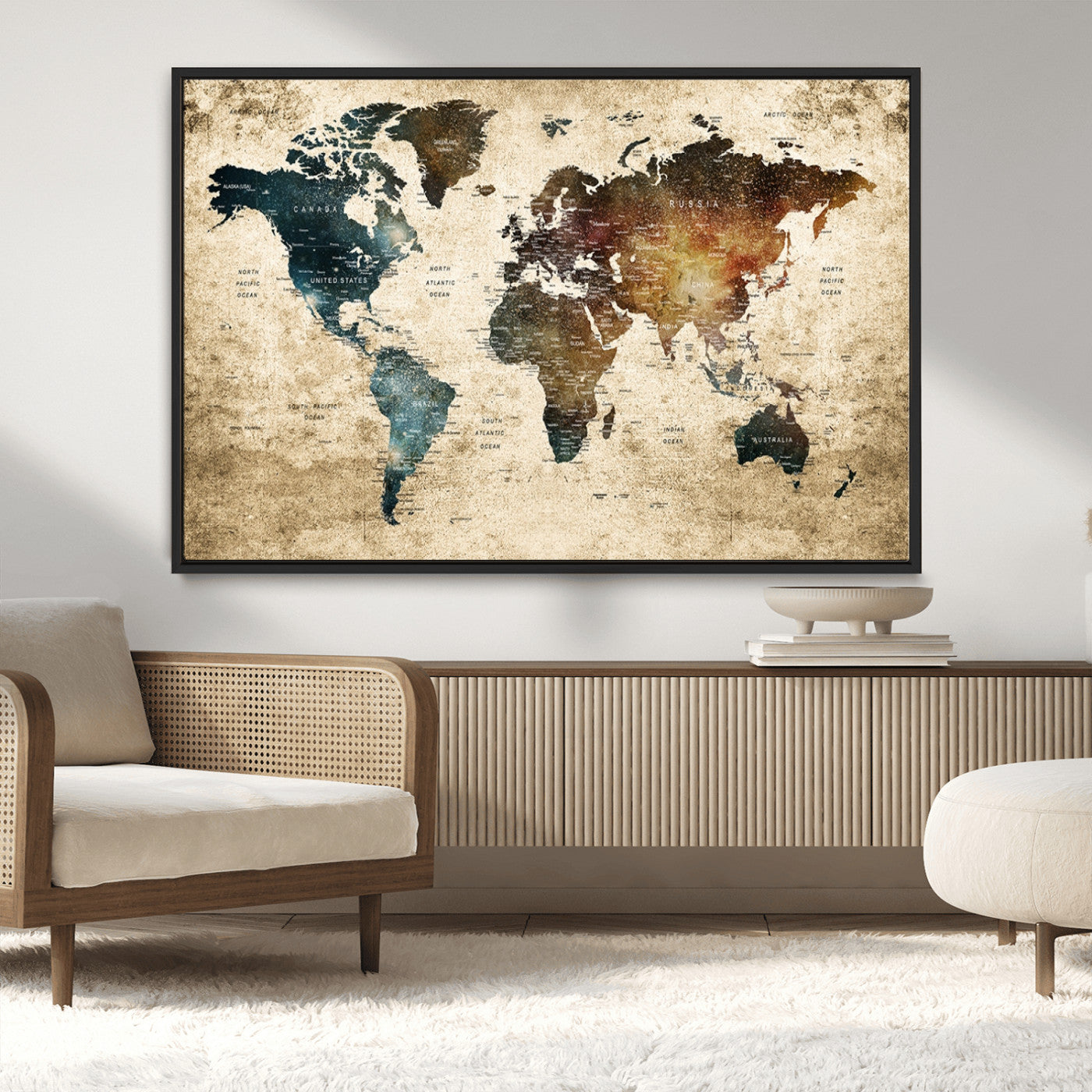 MGV-FC-36X24 - Push Pin World Map Canvas Print – Framed Wall Art for Couples to Track Their Travels – Anniversary