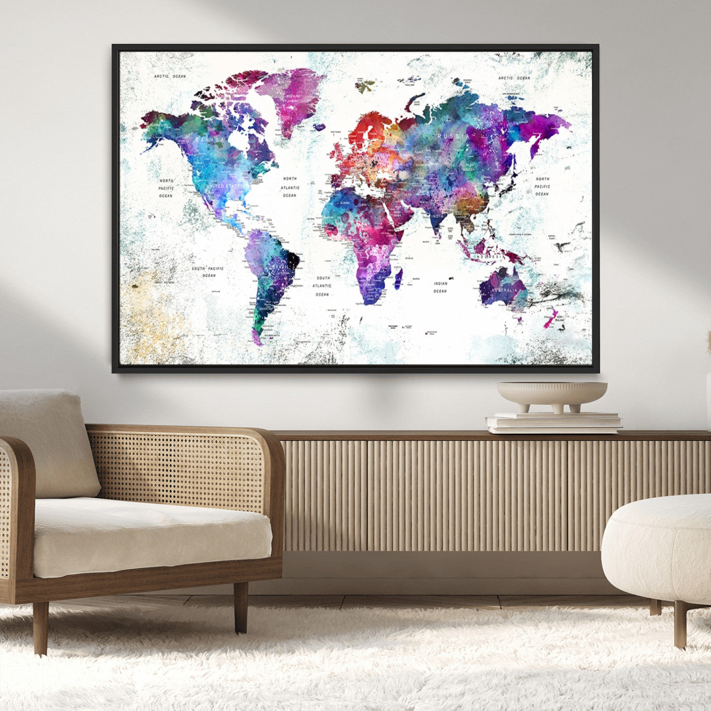 MGV-FC-36X24 - Push Pin World Map Canvas Print – Framed Wall Art for Couples to Track Their Travels – Anniversary