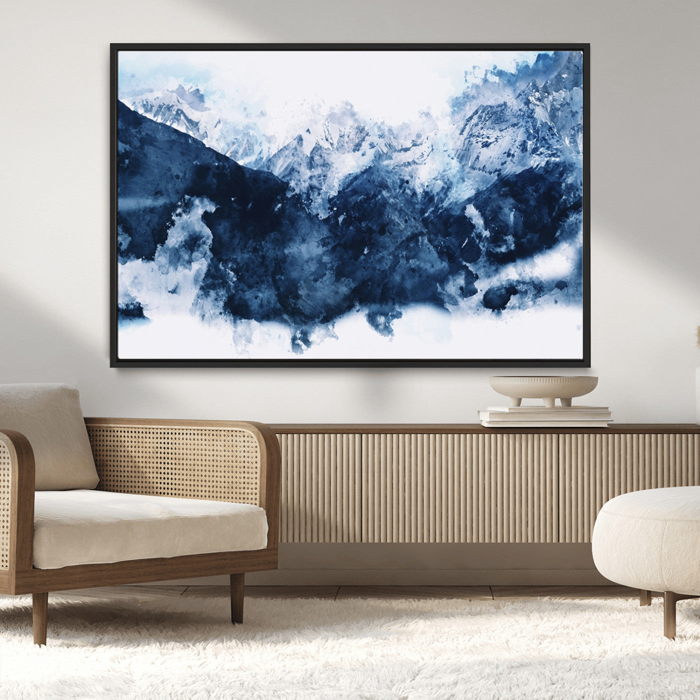 81700-MGV-CV-36X24-Abstract Blue Mountain Canvas Wall Art – Modern Triptych Landscape Print – Contemporary Nature Decor for Living Room or Office – Ready to