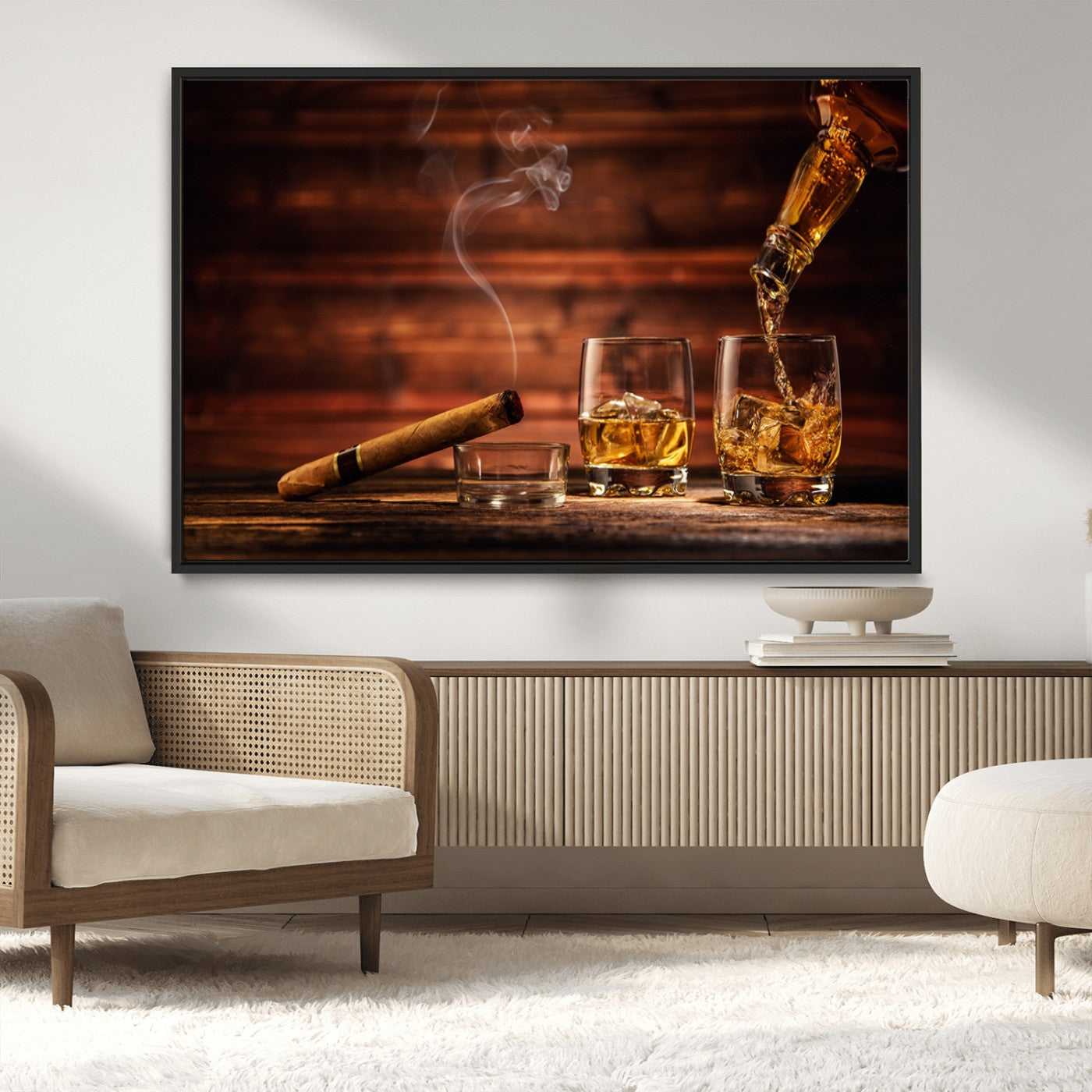MGV-FC-36X24 - Whiskey and Cigar Wall Art Canvas | 3 Panel Bar Room Decor for Home Lounge, Office, or Man Cave |