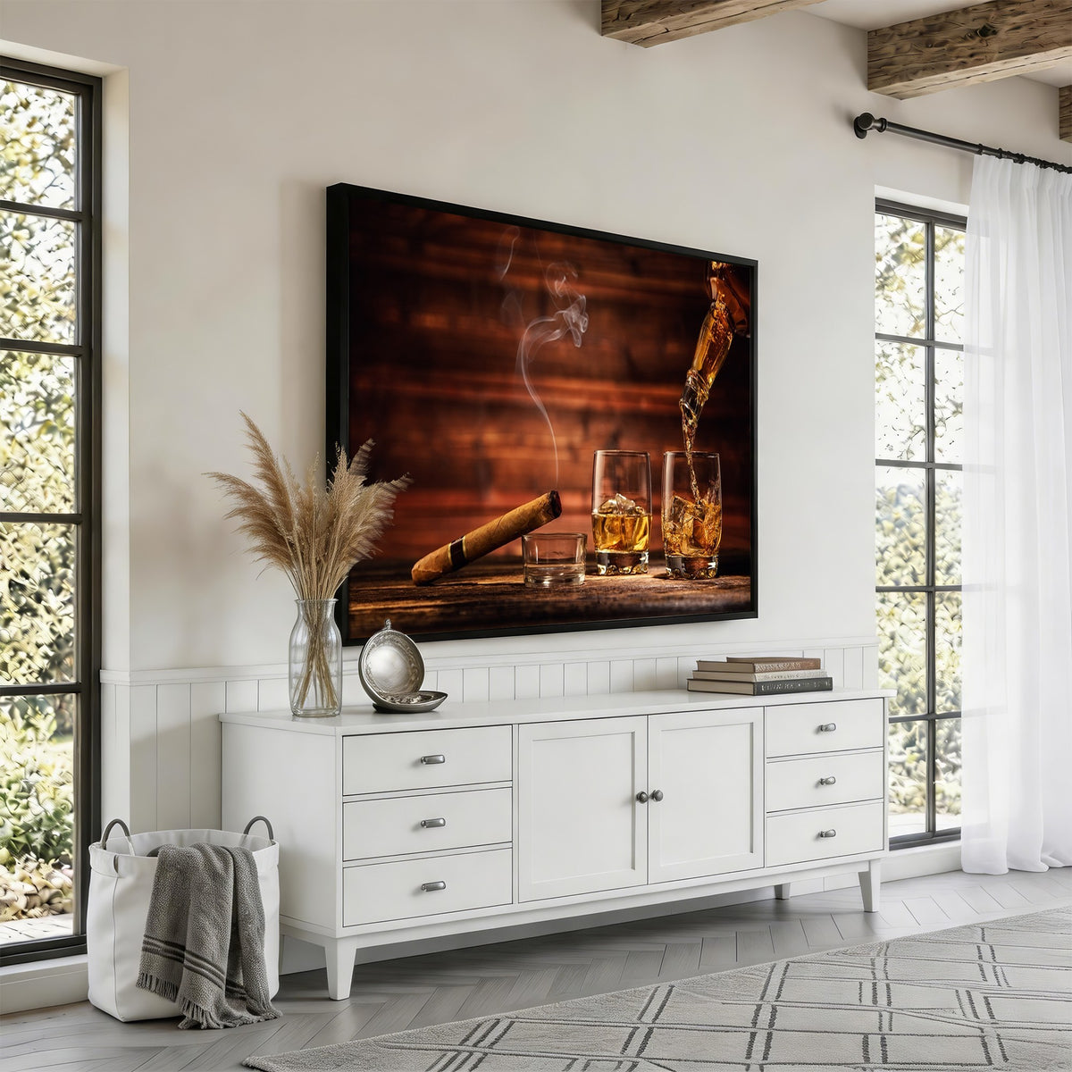 91042-MGV-CV-24X16 - Whiskey and Cigar Wall Art Canvas | 3 Panel Bar Room Decor