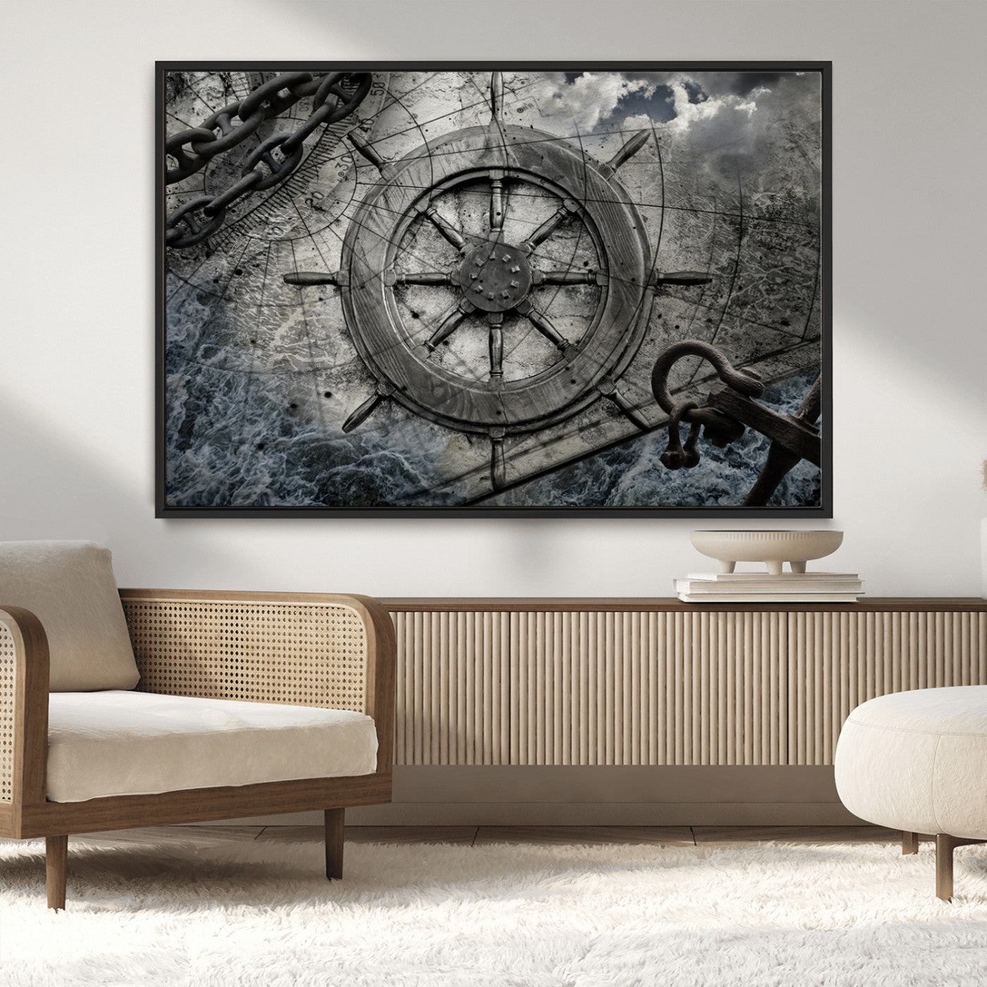 MGV-FC-36X24 - Ship Steering Wheel Vintage Wall Art Canvas Print