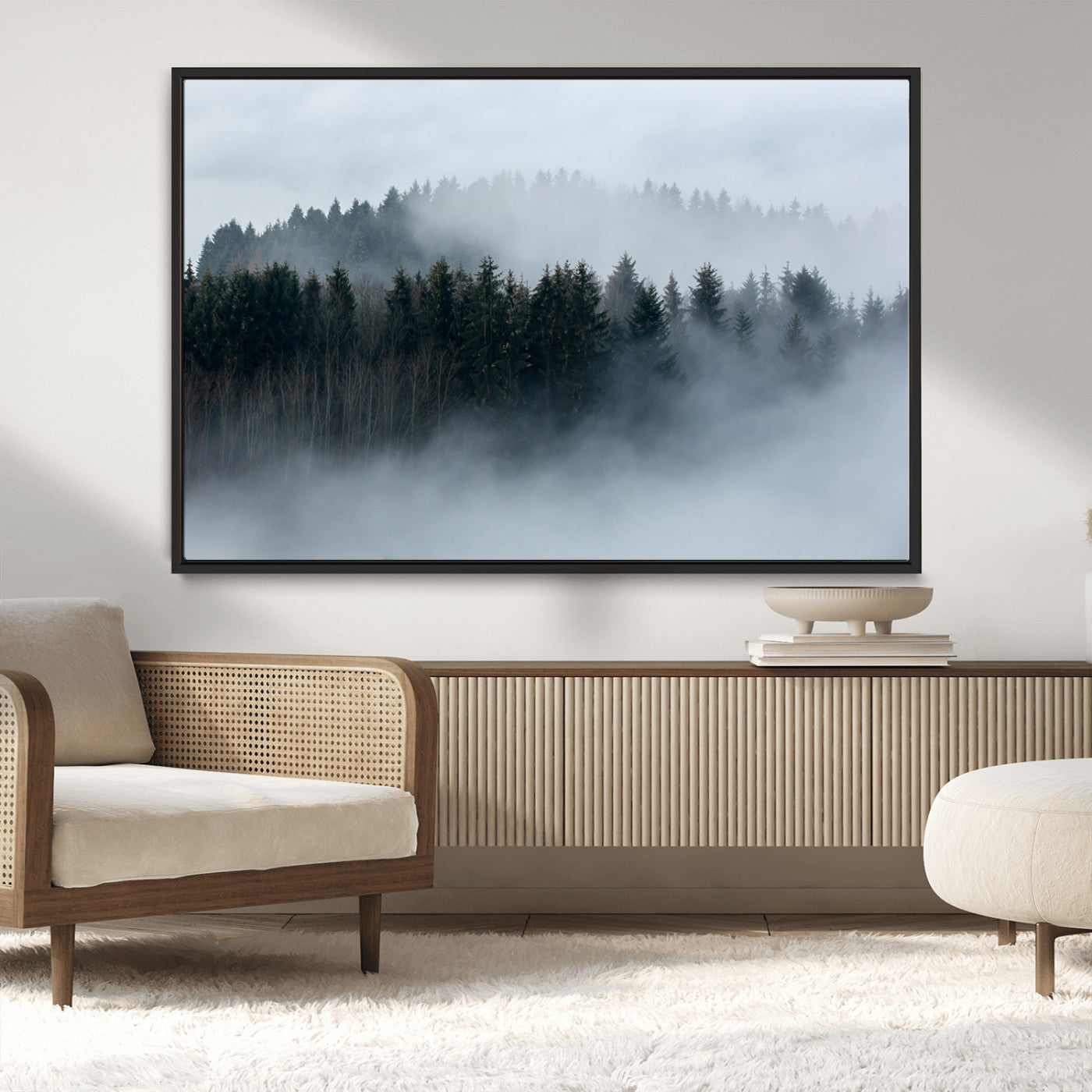 MGV-FC-36X24 - Autumn and Misty Trees in the Forest Wall Art Canvas Print, Foggy Forest Mountain Wall Art Canvas
