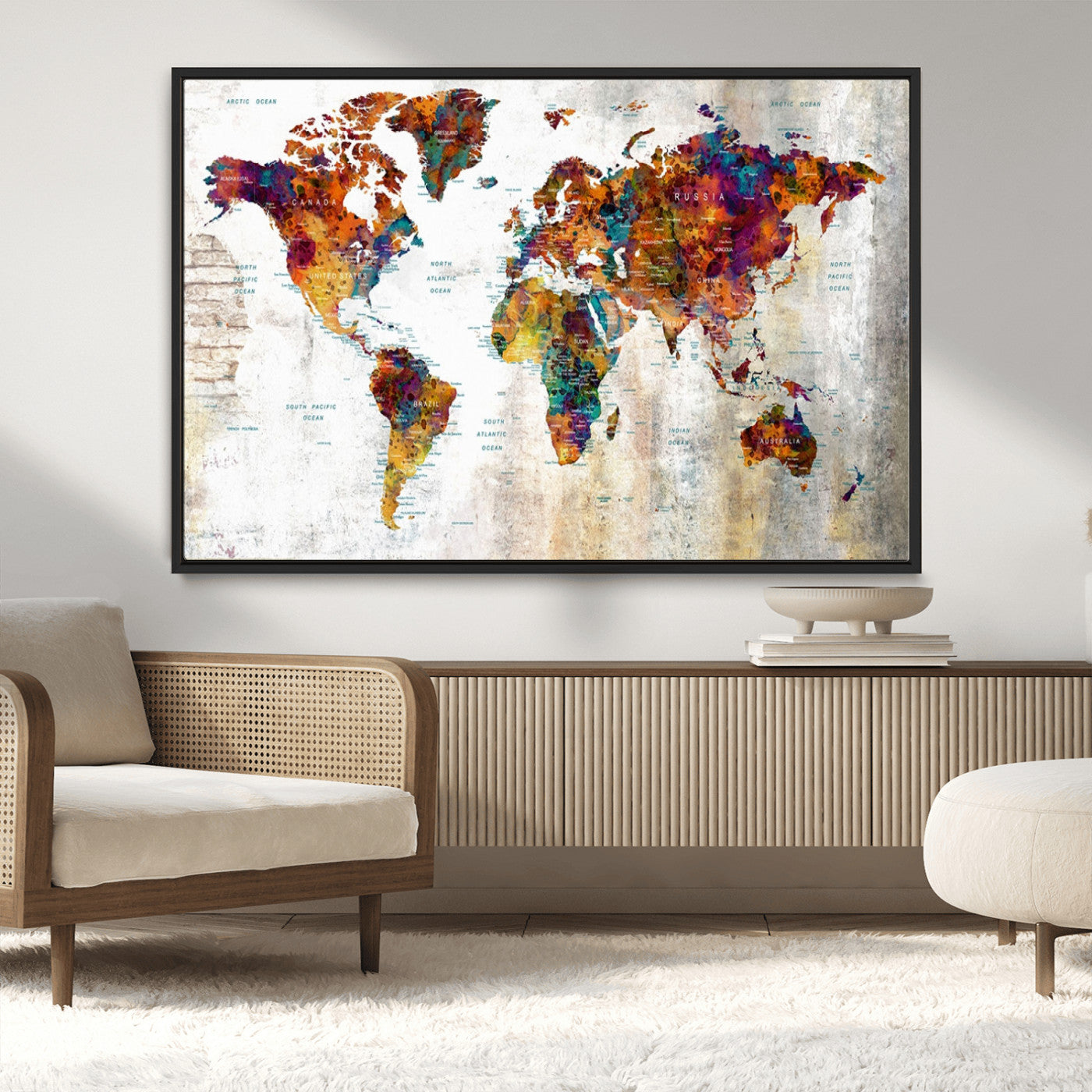 MGV-FC-36X24 - Push Pin World Map Canvas Print – Framed Wall Art for Couples to Track Their Travels – Anniversary