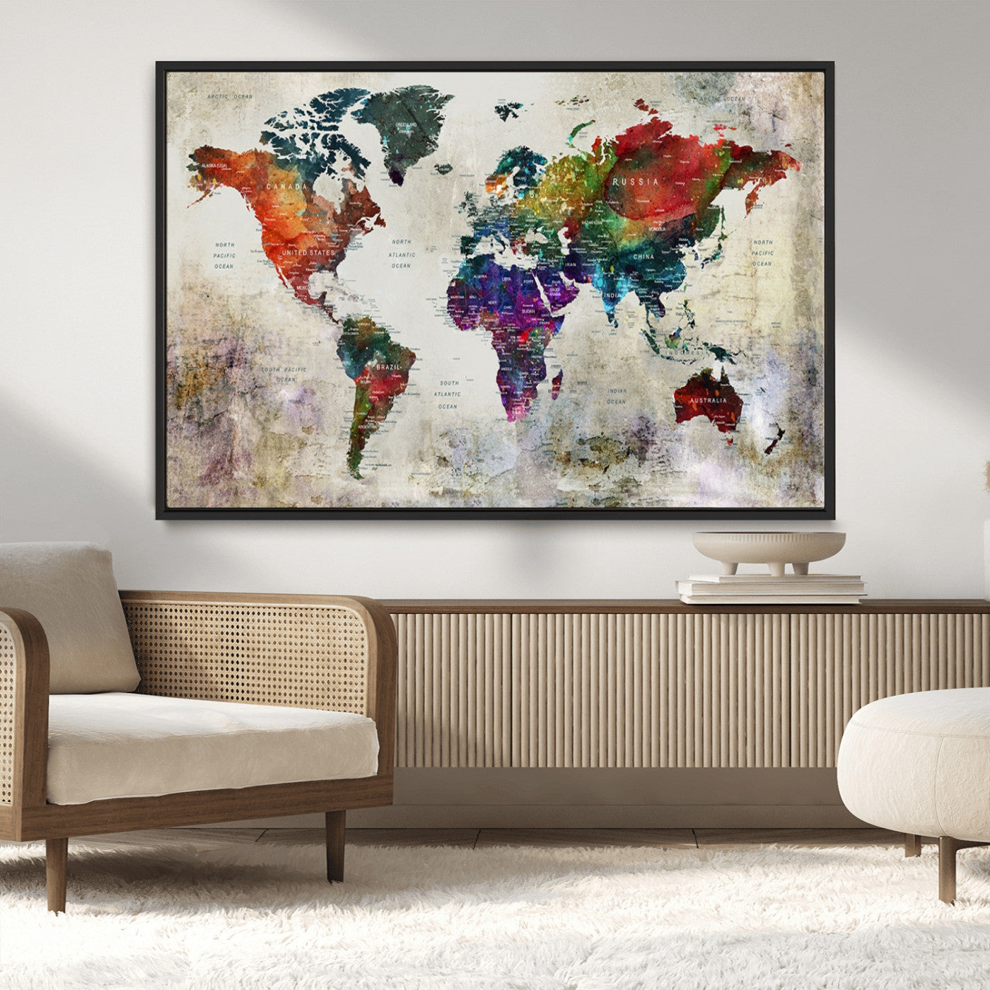 MGV-FC-36X24 - Push Pin World Map Canvas Print – Framed Wall Art for Couples to Track Their Travels – Anniversary
