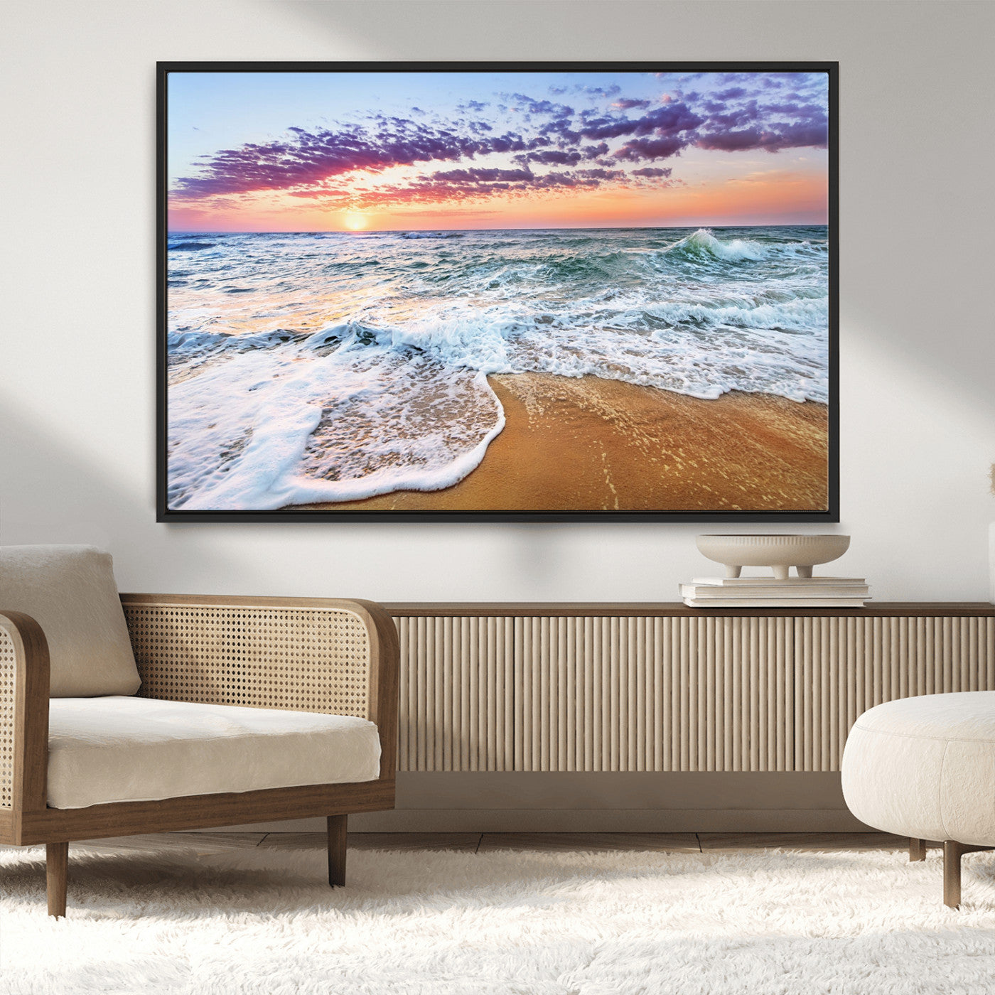 MGV-FC-36X24 - Coastal Sunset Art Beach Canvas Wall Art Print | Ocean Waves Wall Art | Large 3-Panel Seascape for