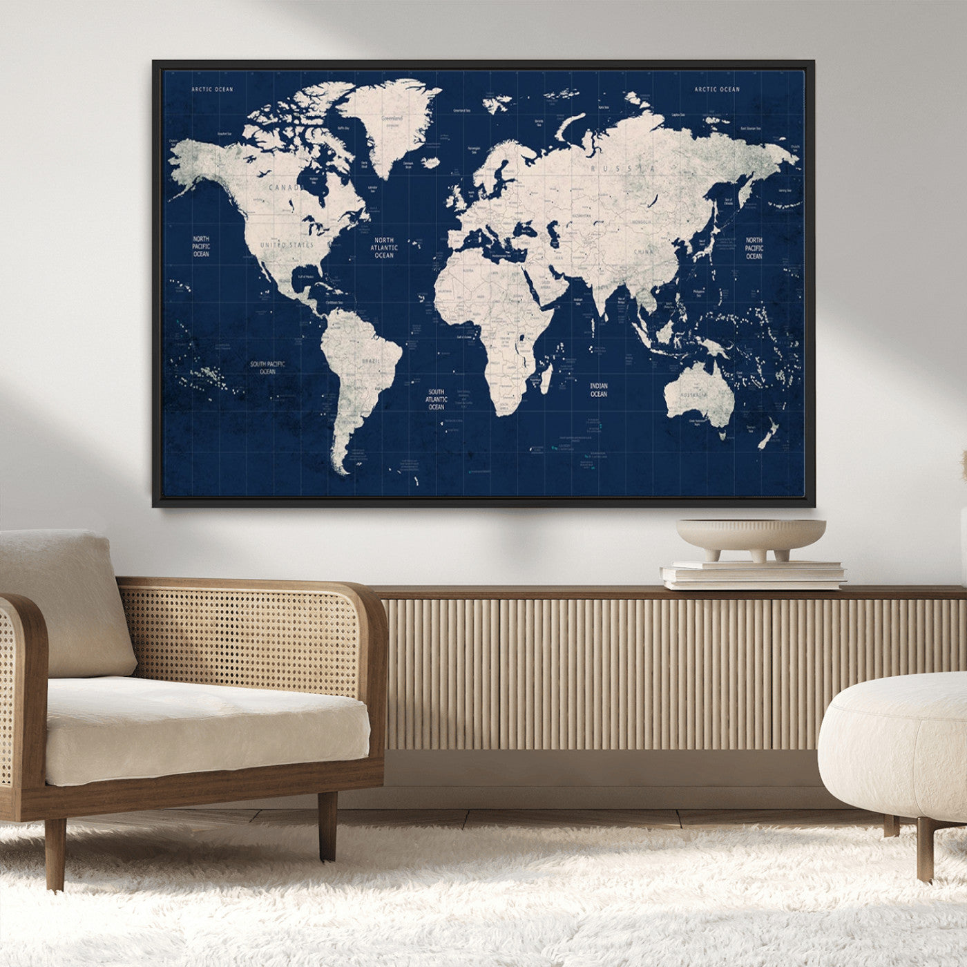 17866-MGV-CV-36X24-Push Pin World Map Canvas Print – Framed Wall Art for Couples to Track Their Travels – Anniversary