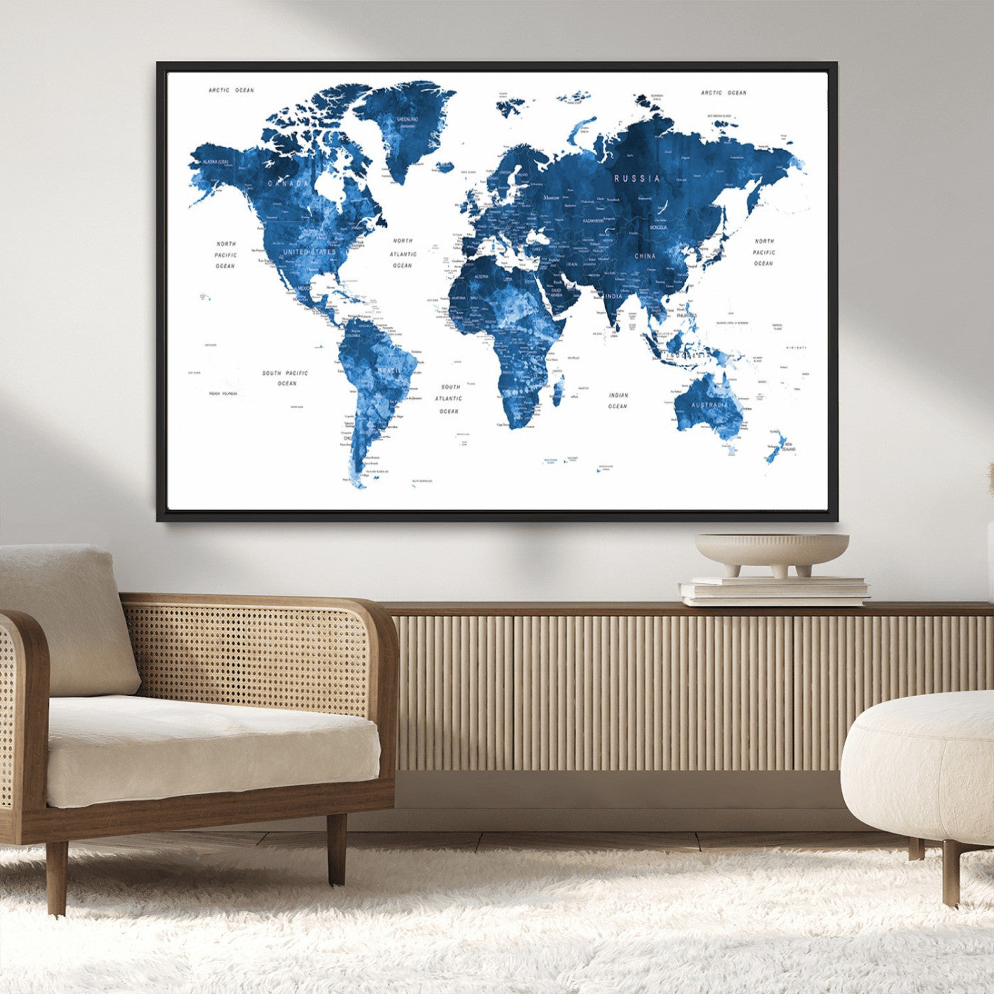 MGV-FC-36X24 - Push Pin World Map Canvas Print – Framed Wall Art for Couples to Track Their Travels – Anniversary