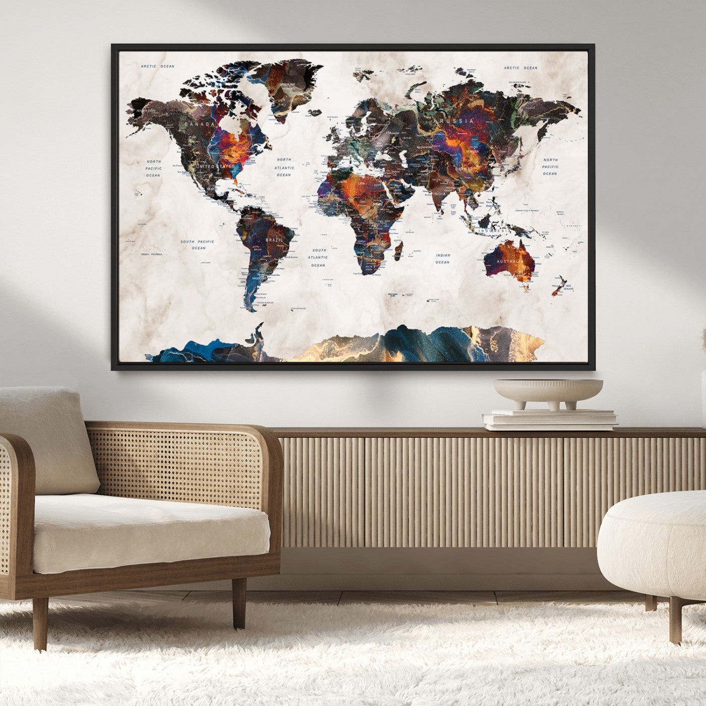 MGV-FC-36X24 - Push Pin World Map Canvas Print – Framed Wall Art for Couples to Track Their Travels – Anniversary