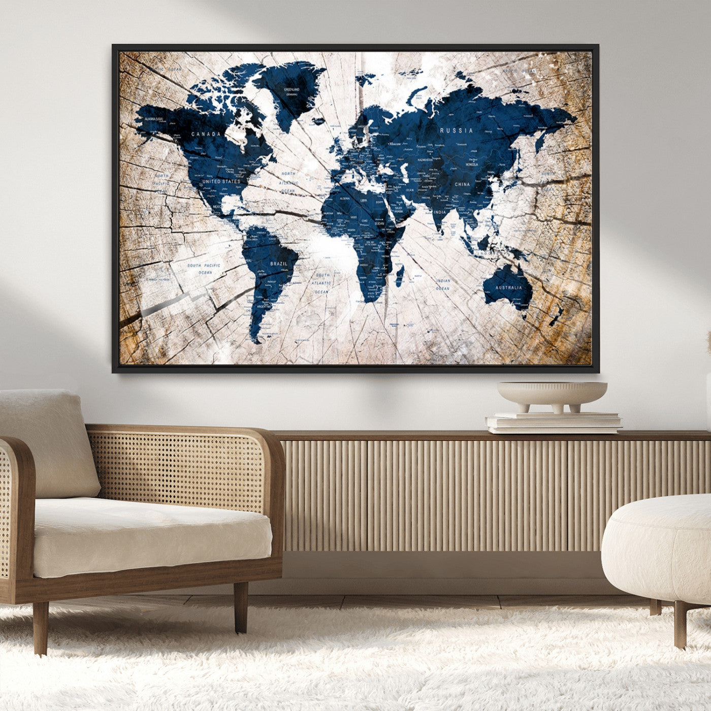 MGV-FC-36X24 - Push Pin World Map Canvas Print – Framed Wall Art for Couples to Track Their Travels – Anniversary