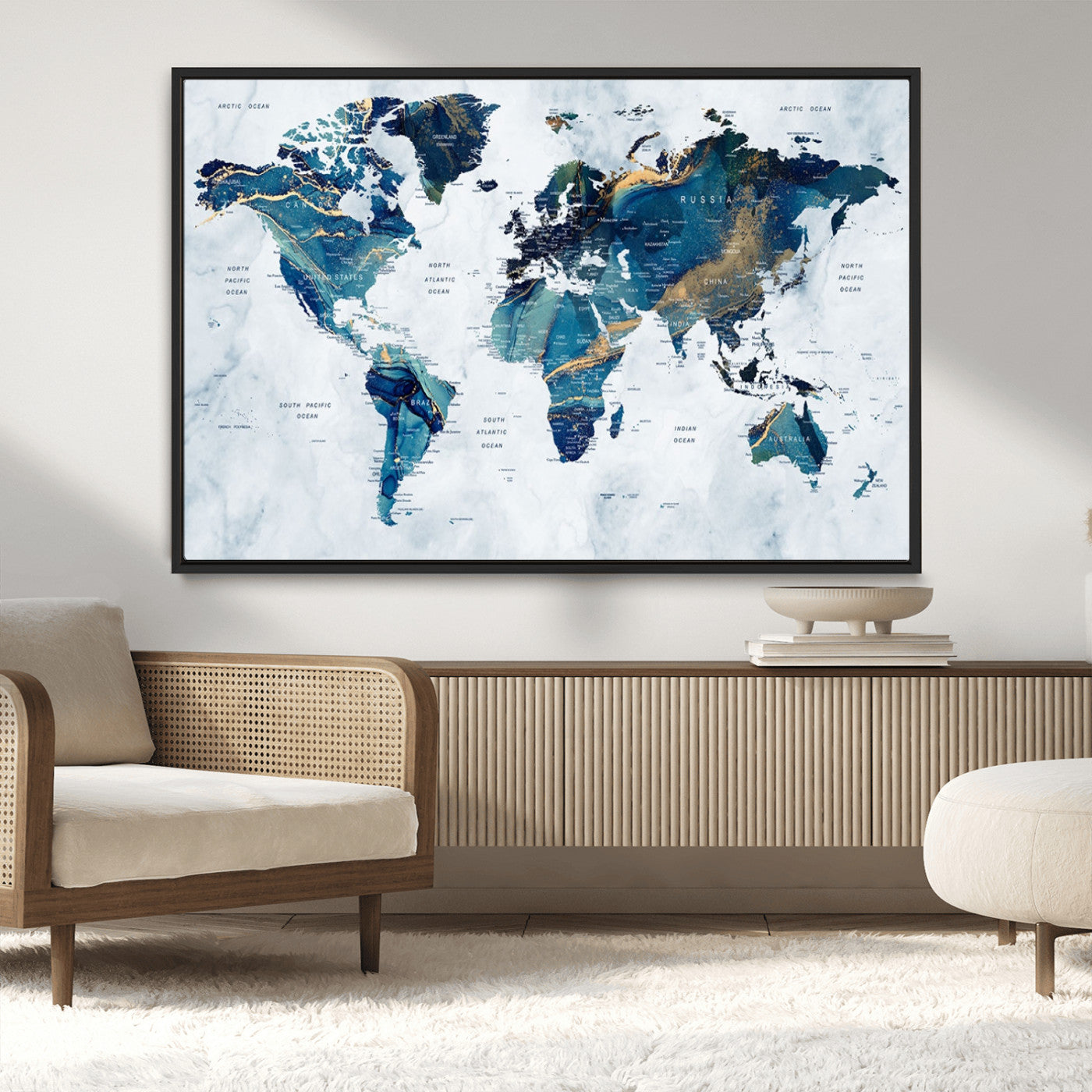 MGV-FC-36X24 - Push Pin World Map Canvas Print – Framed Wall Art for Couples to Track Their Travels – Anniversary