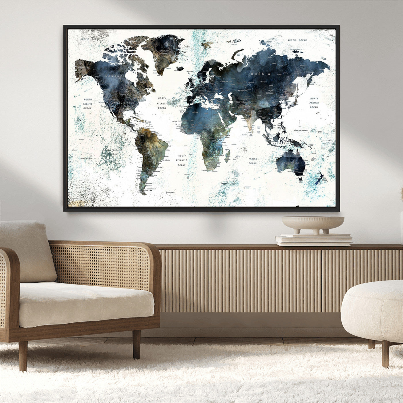 MGV-FC-36X24 - Push Pin World Map Canvas Print – Framed Wall Art for Couples to Track Their Travels – Anniversary