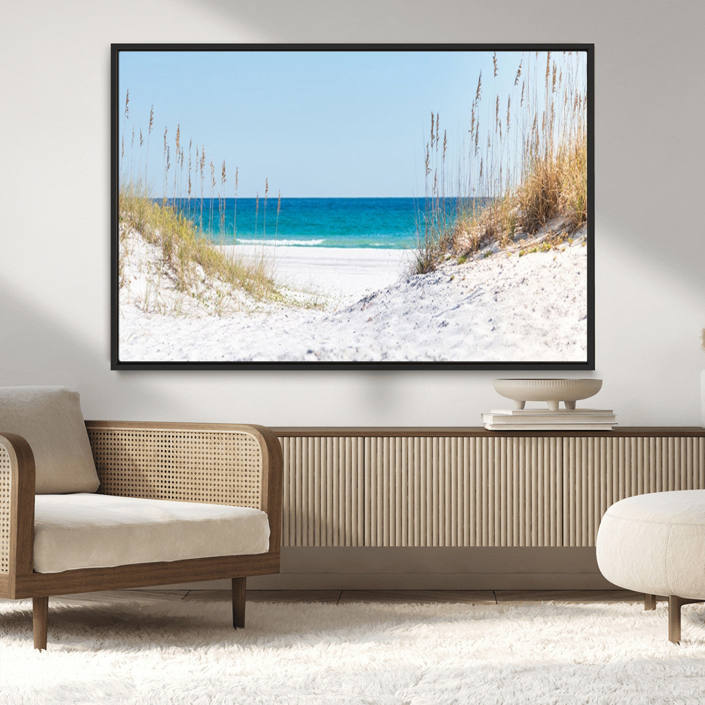 MGV-FC-36X24 - Serene Coastal Dune Path with Ocean View, 3-Panel Beach Canvas Wall Art, Tranquil Seascape Giclee Print, Gallery Wrap, Perfect for Coastal Home Decor