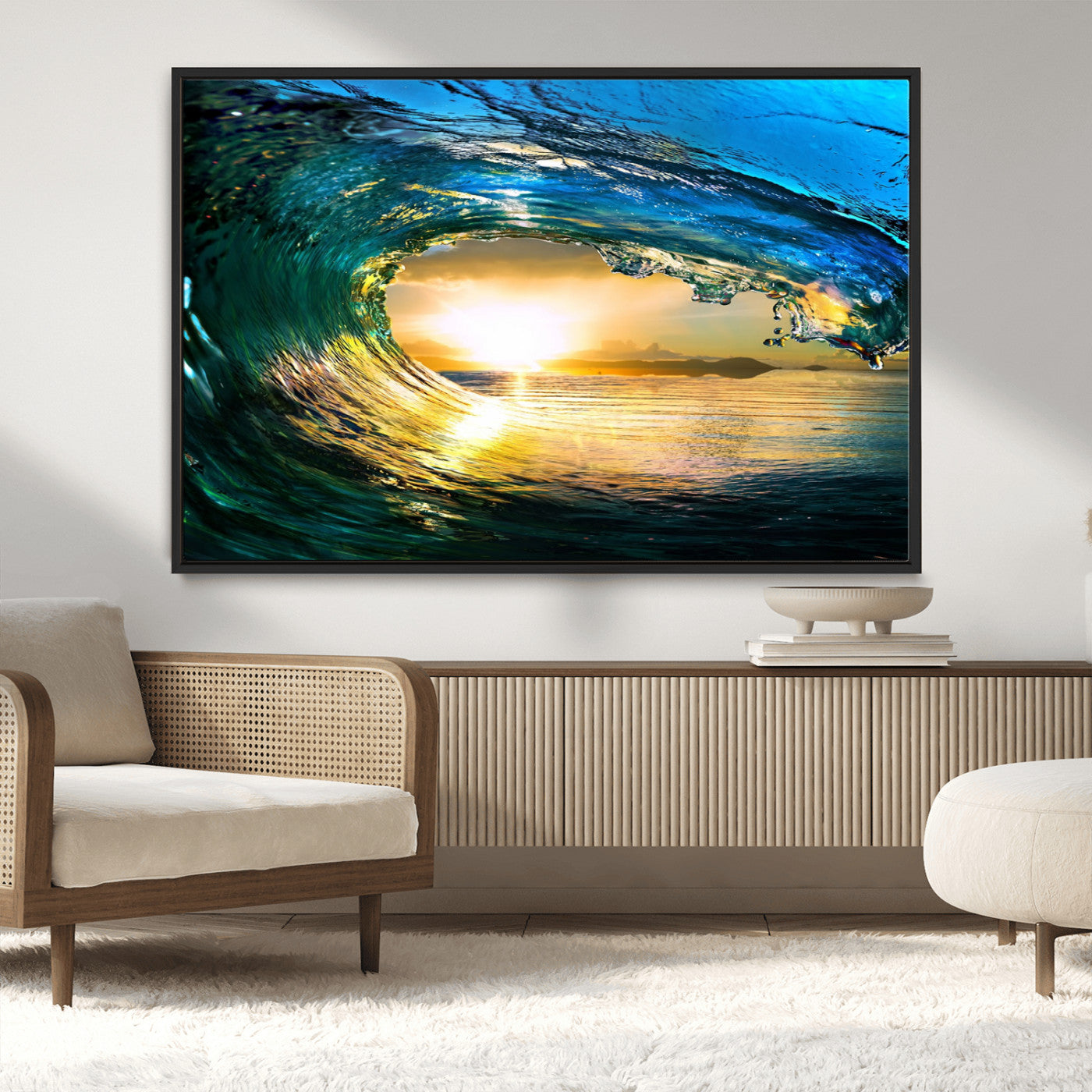 MGV-FC-36X24 - Ocean Wave at Sunset Canvas Art, Large Wall Print of Vibrant Water Waves, Coastal Art for Living Room and Dining Room