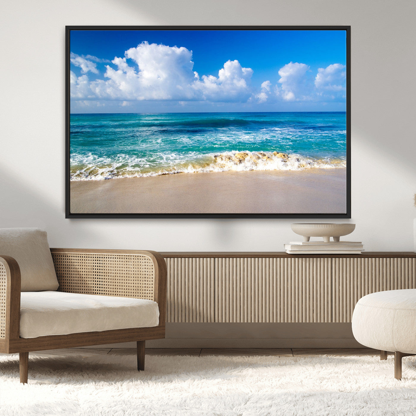 MGV-FC-36X24 - Tropical Beach 3-Panel Canvas Wall Art – Serene Ocean Waves and Blue Sky – Giclée Print for Living Room, Office, or Bedroom Coastal Decor