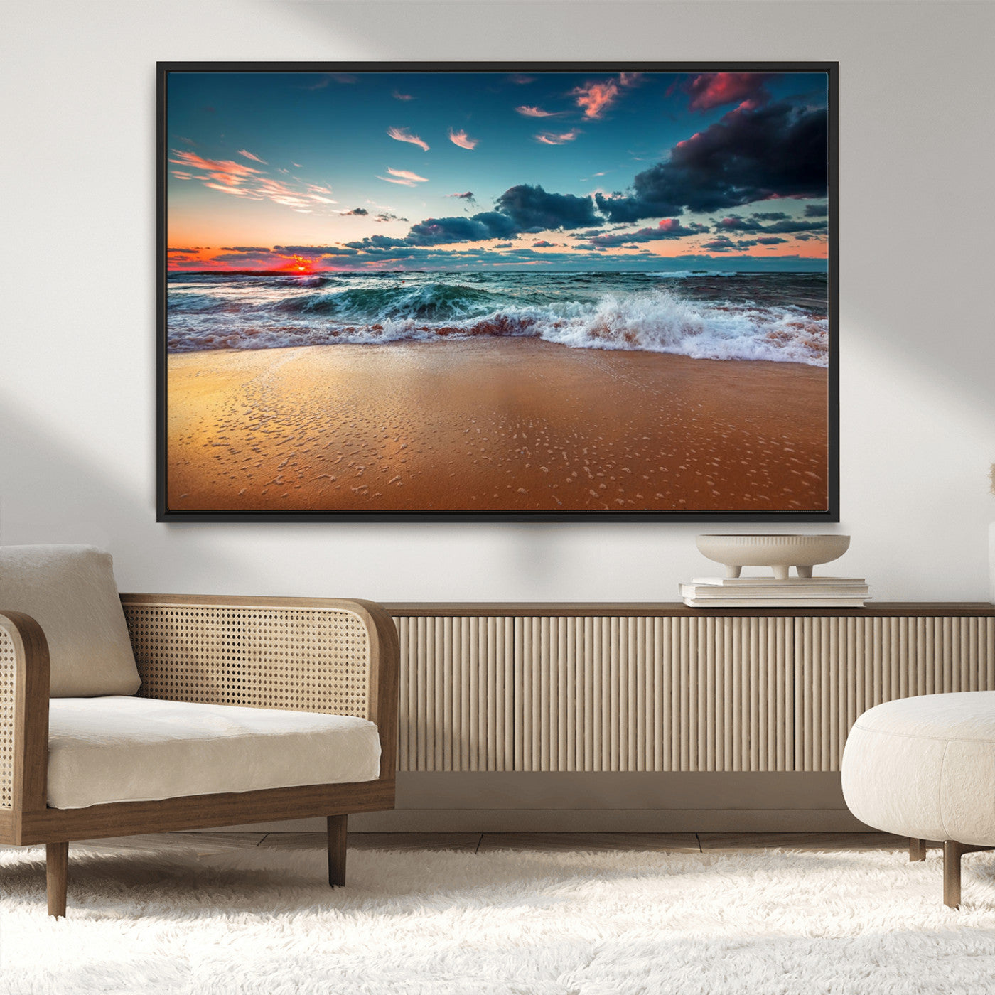 MGV-FC-36X24 - Sunset on Beach Wall Art Ocean Beach Canvas Print