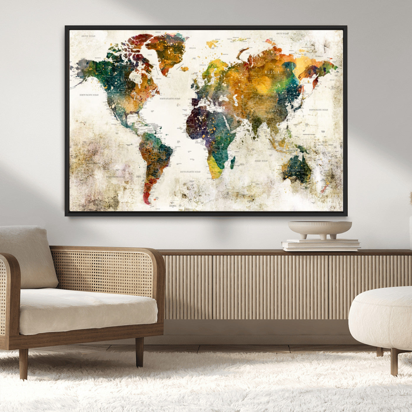MGV-FC-36X24 - Push Pin World Map Canvas Print – Framed Wall Art for Couples to Track Their Travels – Anniversary