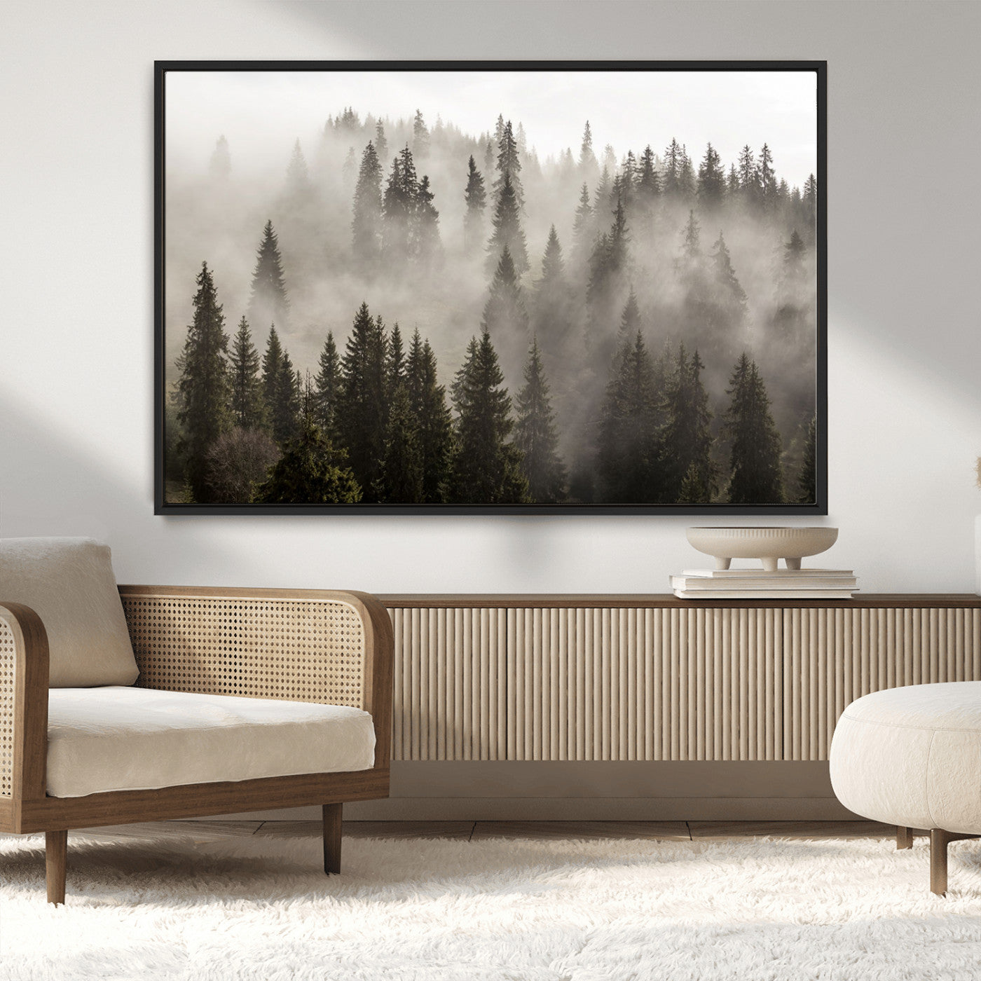 MGV-FC-36X24 - Foggy Mountain Wall Art | 3-Panel Foggy Forest and Mountain Landscape | Large Giclee Print for