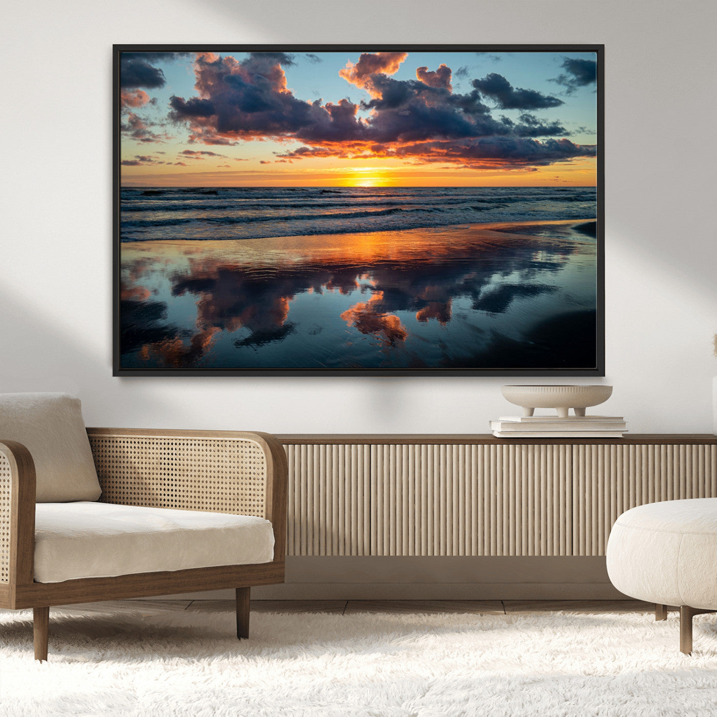 MGV-FC-36X24 - Beach Sunset Print - Stunning Ocean Canvas Artwork with Sunset Reflection Design for Elegant Home or