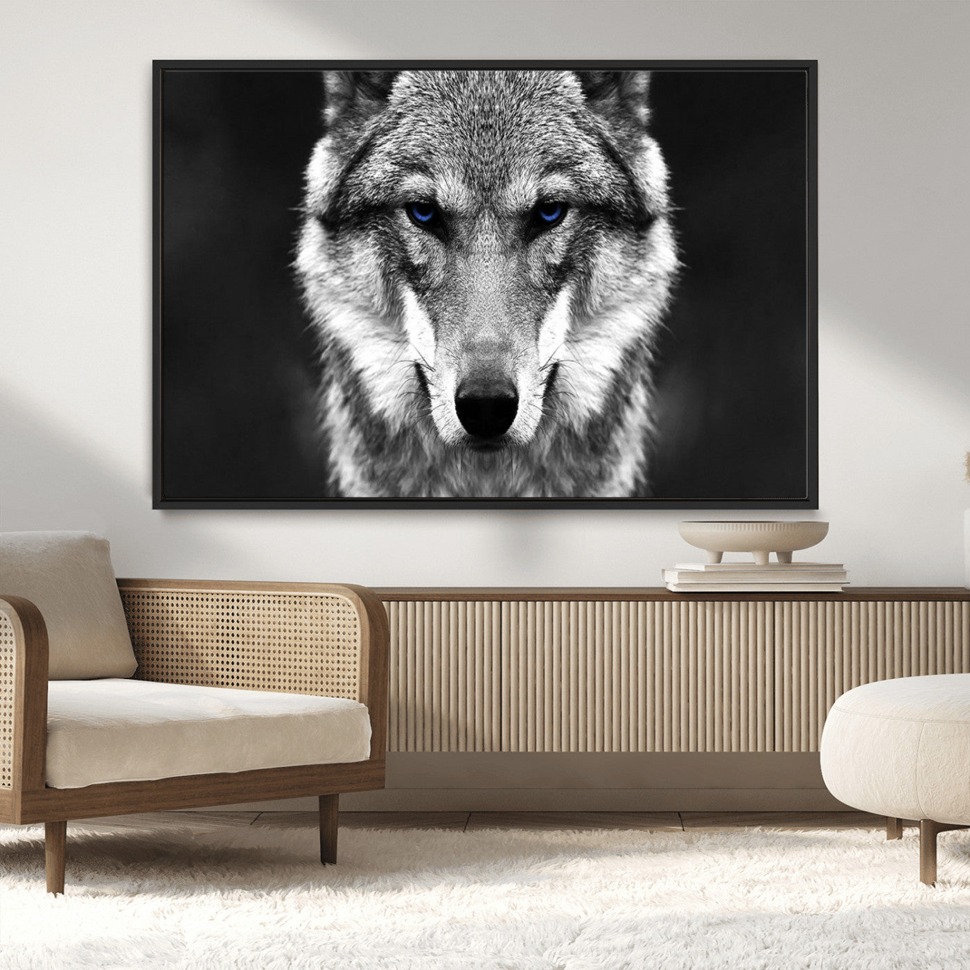 MGV-FC-36X24 - Black and White Wild Wolf Wall Art Canvas Print