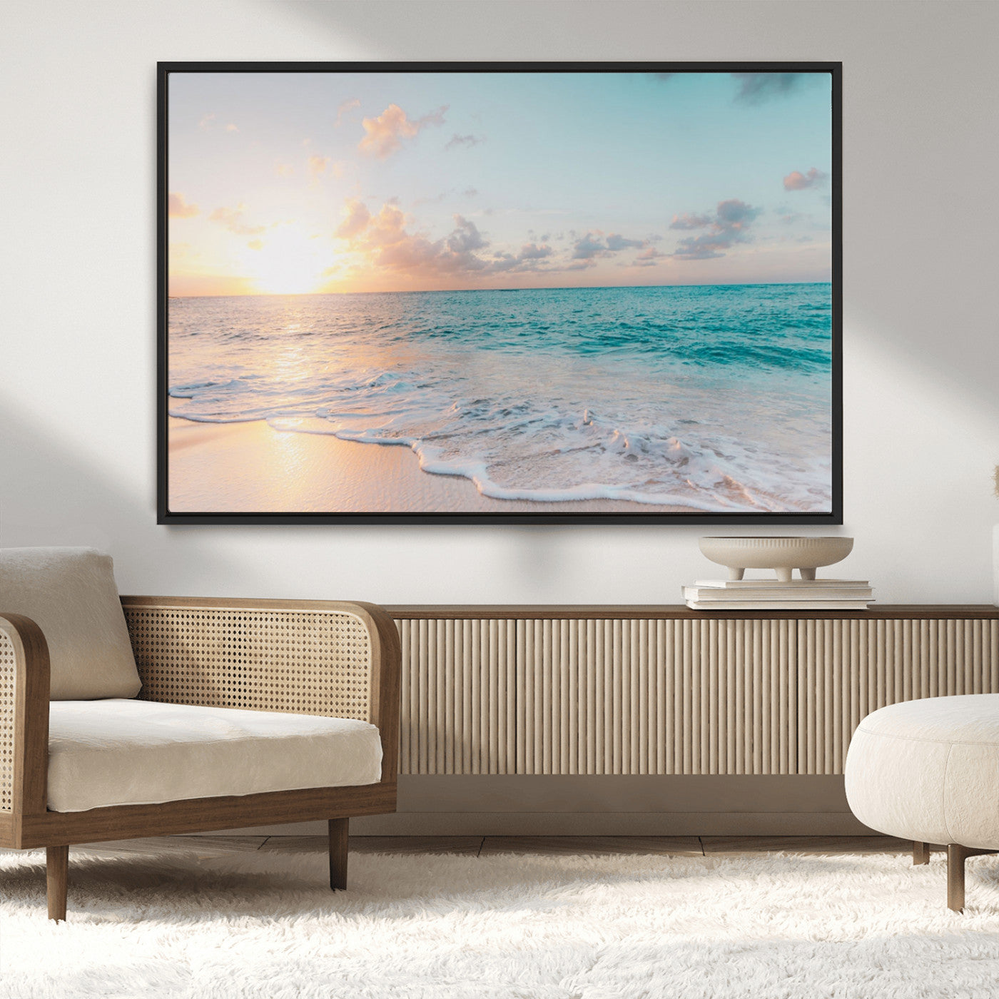 MGV-FC-36X24 - Tranquil Ocean Beach Sunset Canvas Wall Art | 3-Panel Coastal Decor