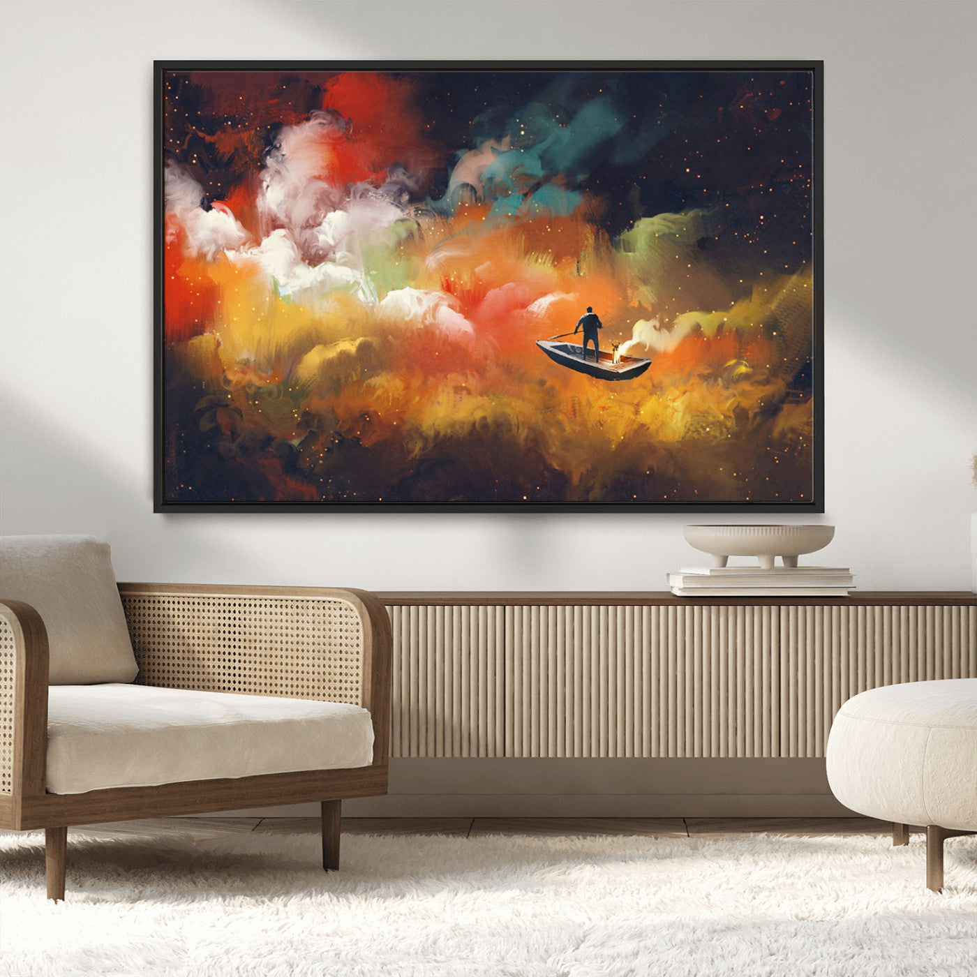 MGV-FC-36X24 - Surreal Space Adventure Canvas Wall Art – Dreamlike Abstract Galaxy Print – Framed and Ready to Hang for Living Room or Bedroom Decor